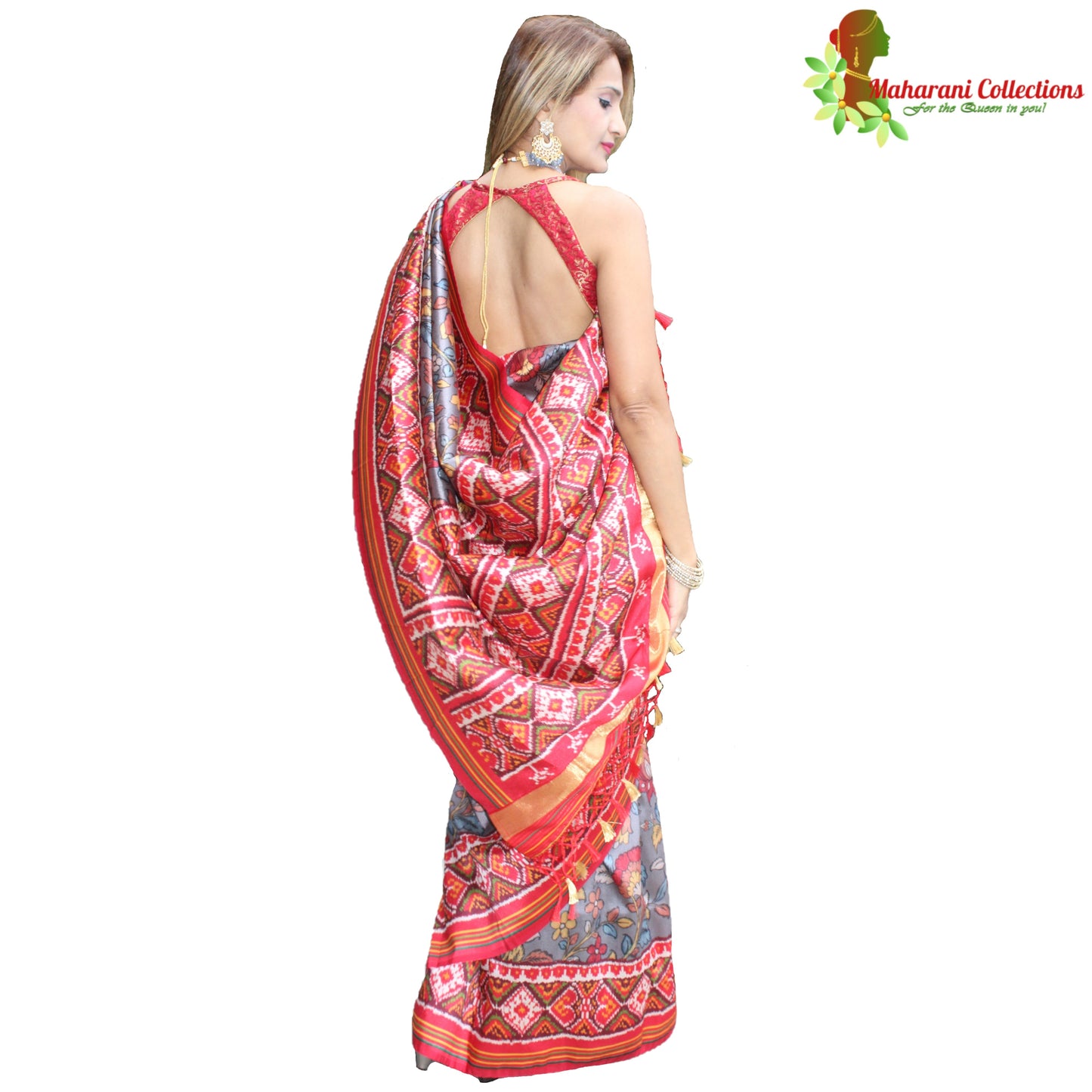 Maharani's Pure Banarasi Silk Saree - Slate Grey (with stitched Blouse and Petticoat)