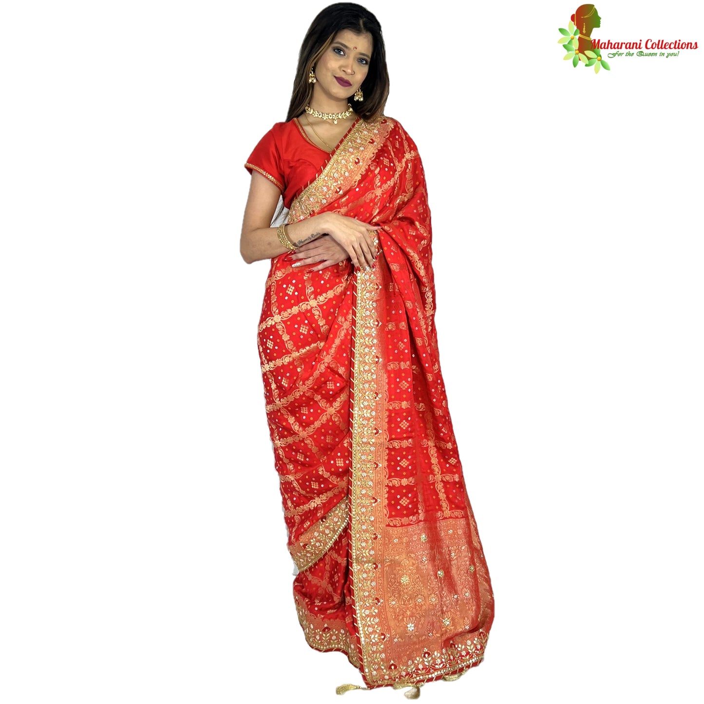 Maharani's Pure Banarasi Soft Silk Saree - Bridal Red (with Stitched Petticoat)