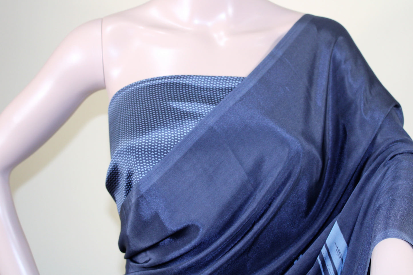 Navy Blue Floral Satin Silk Saree - Navy Blue