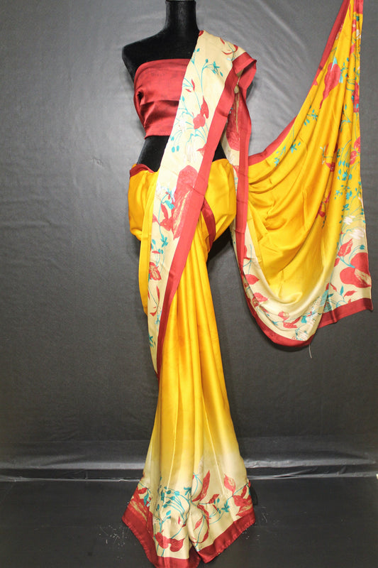 Yellow Satin Silk Saree - The Auspicious Shades