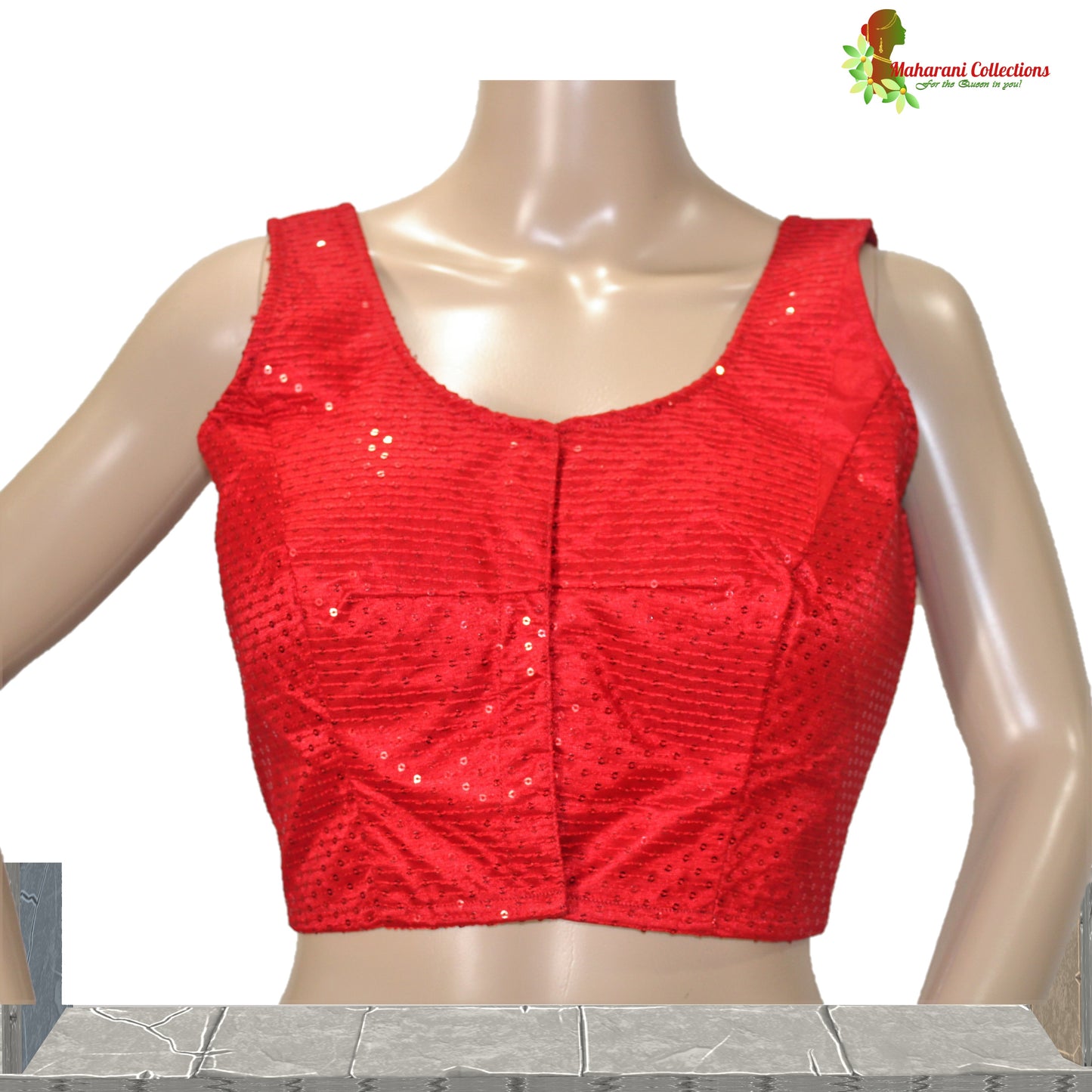 Maharani's Party Wear Georgette Sequins Saree - Bridal Red (with Stitched Blouse and Petticoat)