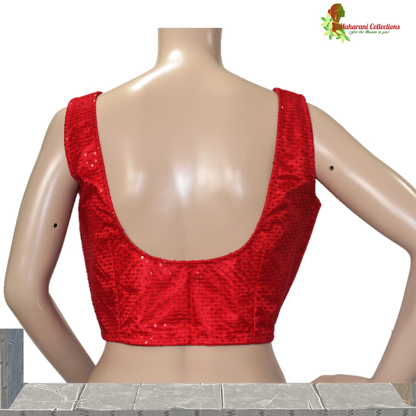 Maharani's Party Wear Georgette Sequins Saree - Bridal Red (with Stitched Blouse and Petticoat)