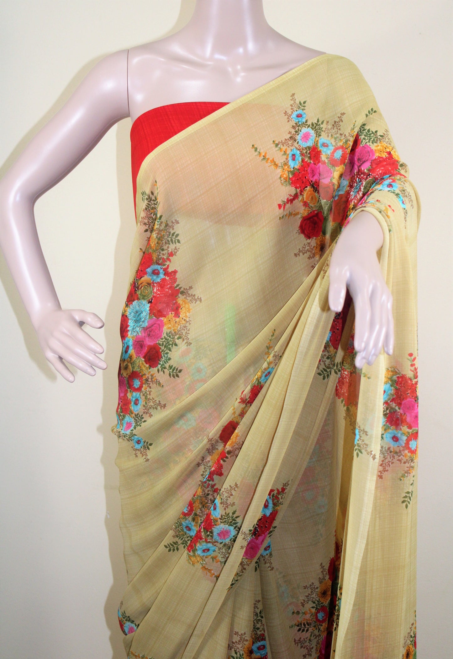 Georgette Mustard Floral Saree - Mustard