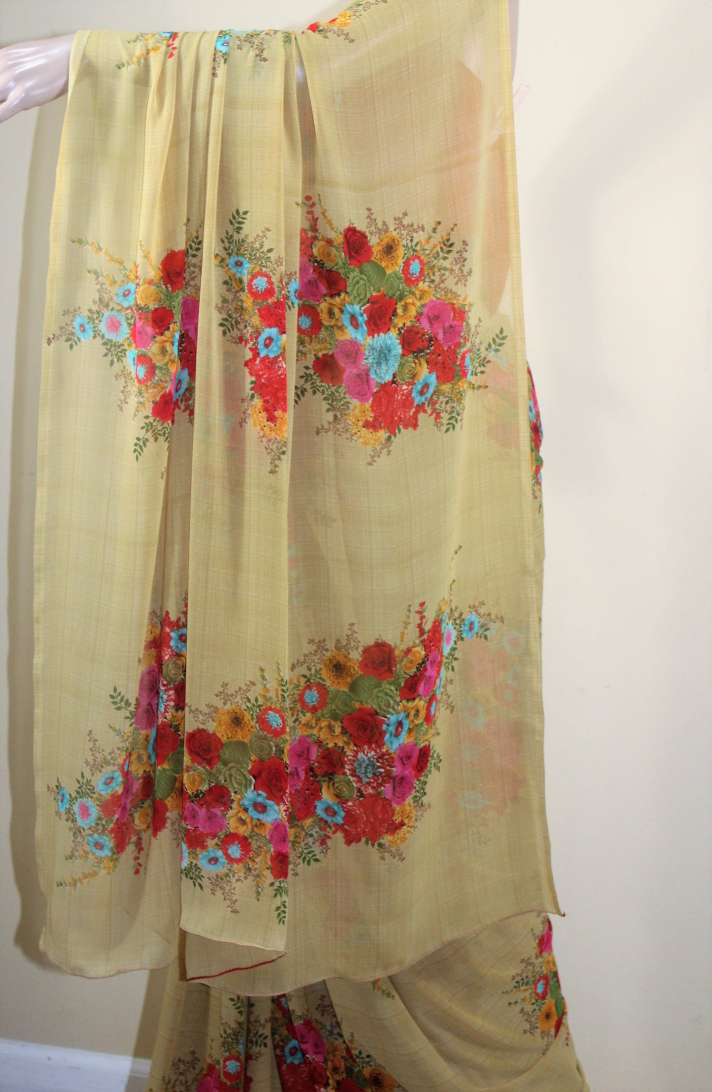 Georgette Mustard Floral Saree - Mustard