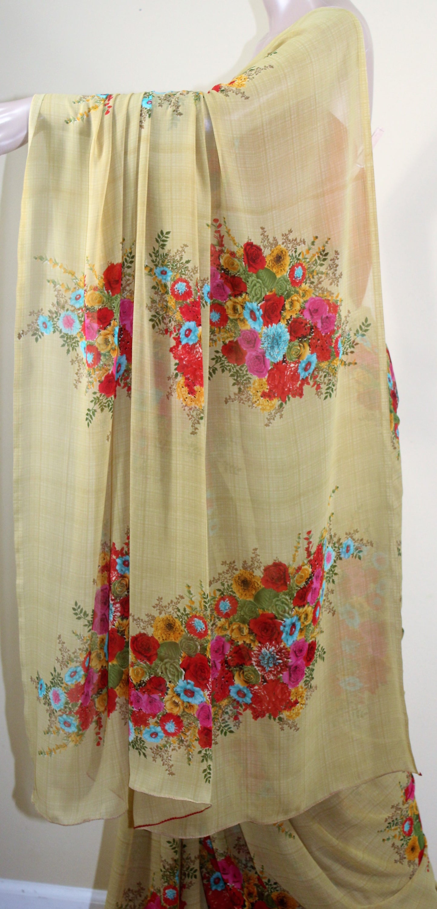 Georgette Mustard Floral Saree - Mustard