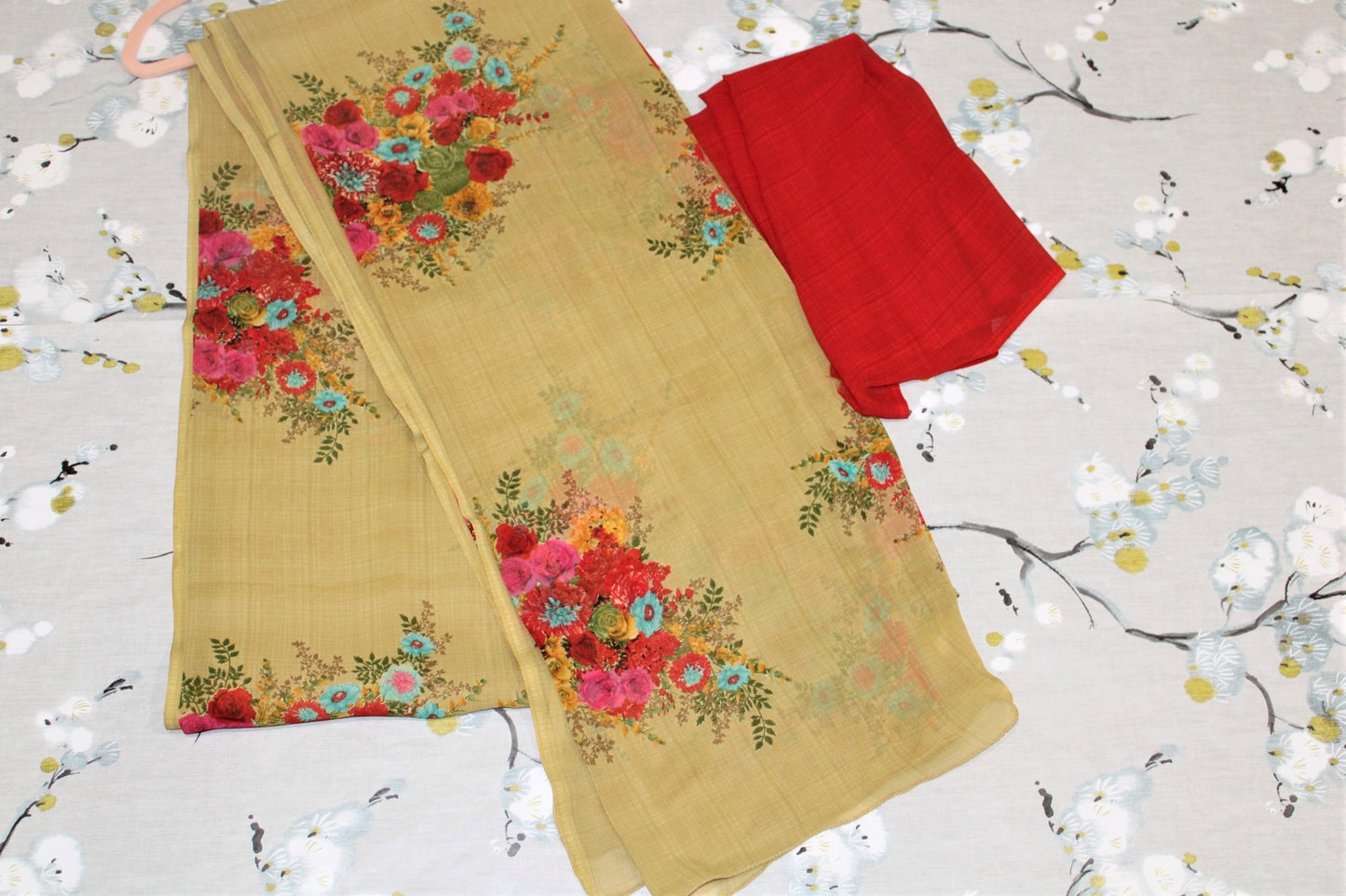 Georgette Mustard Floral Saree - Mustard