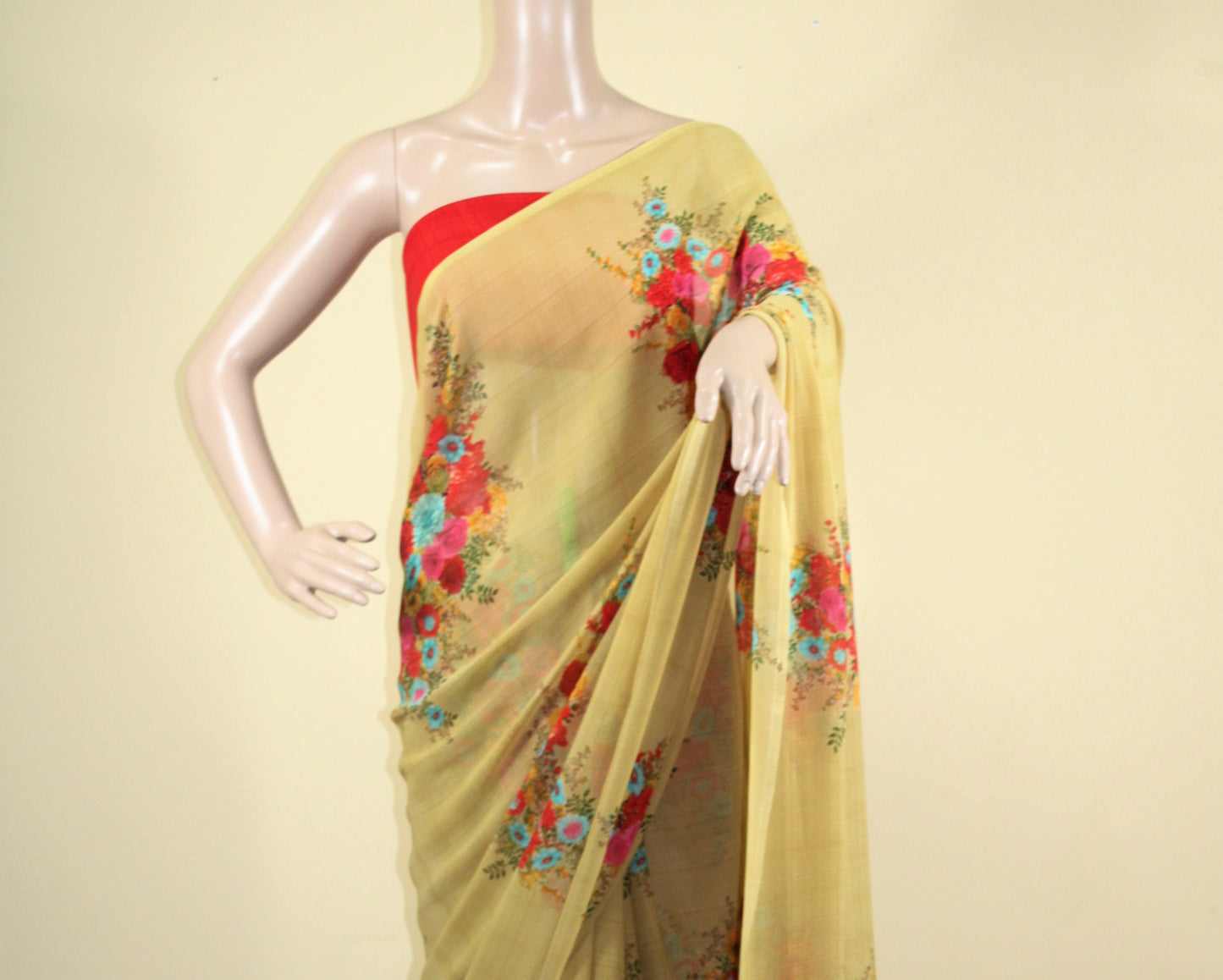 Georgette Mustard Floral Saree - Mustard