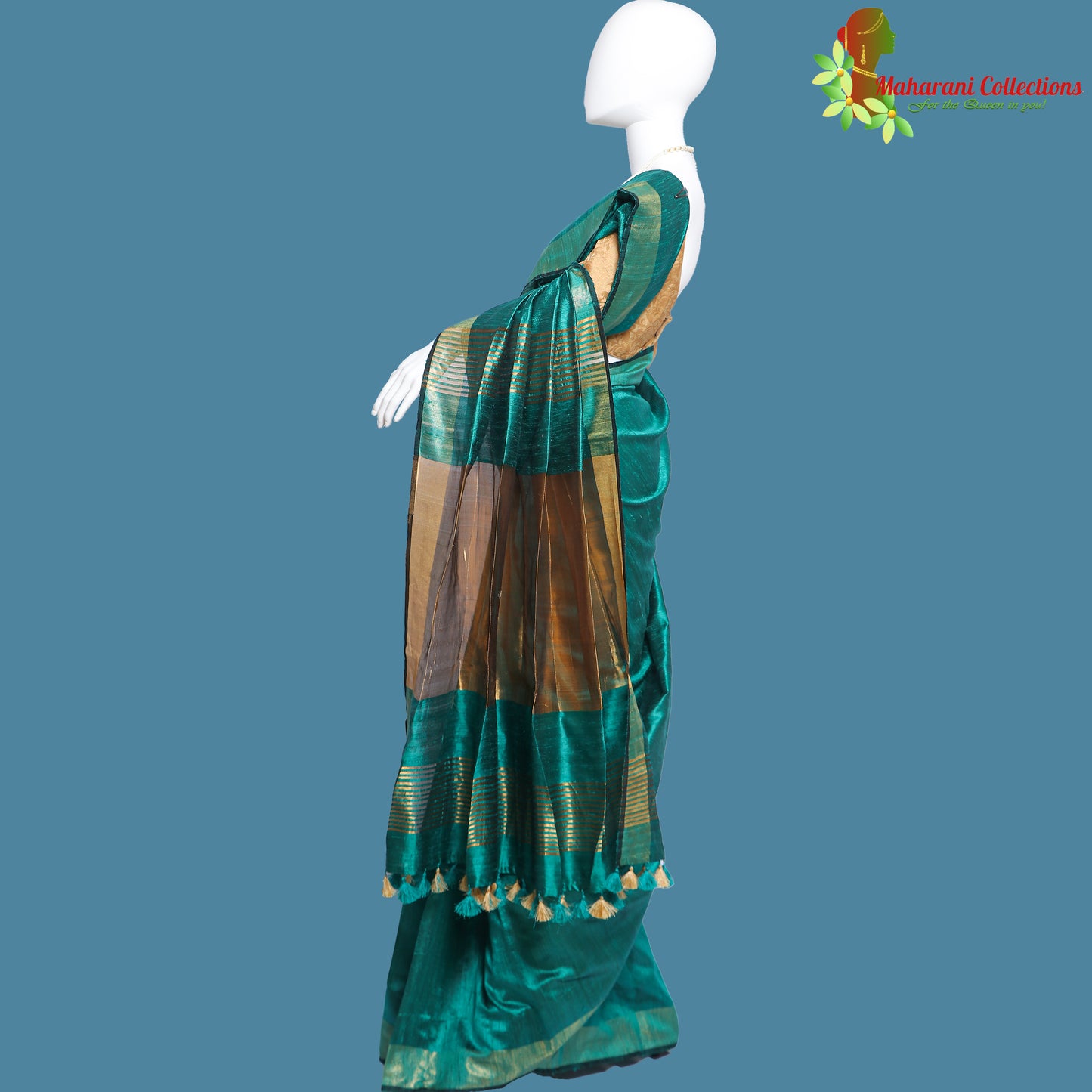 Pure Handloom Tussar Silk Saree - Sea Green with Golden Zari