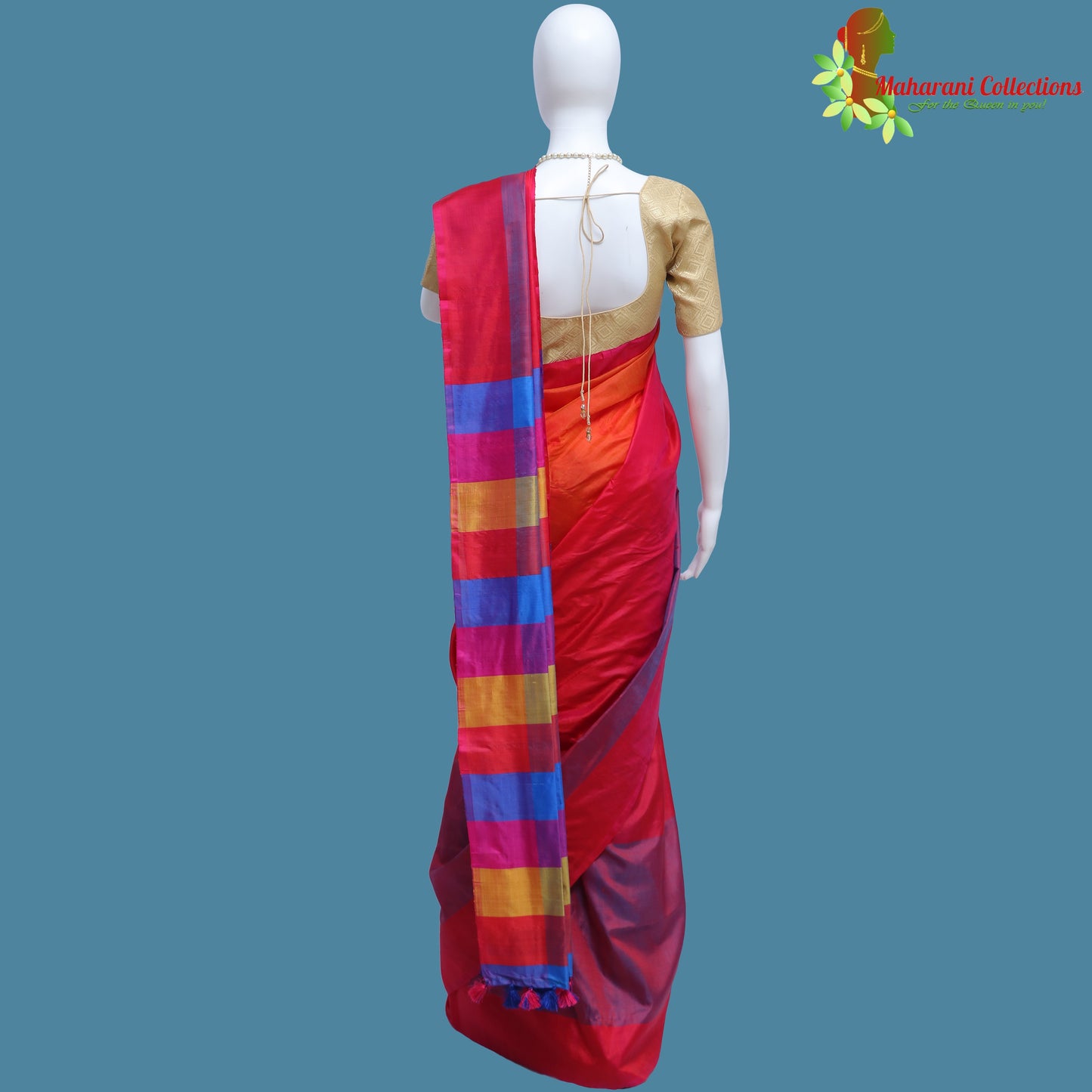 Pure Handloom Tussar Silk Saree - Red and Orange