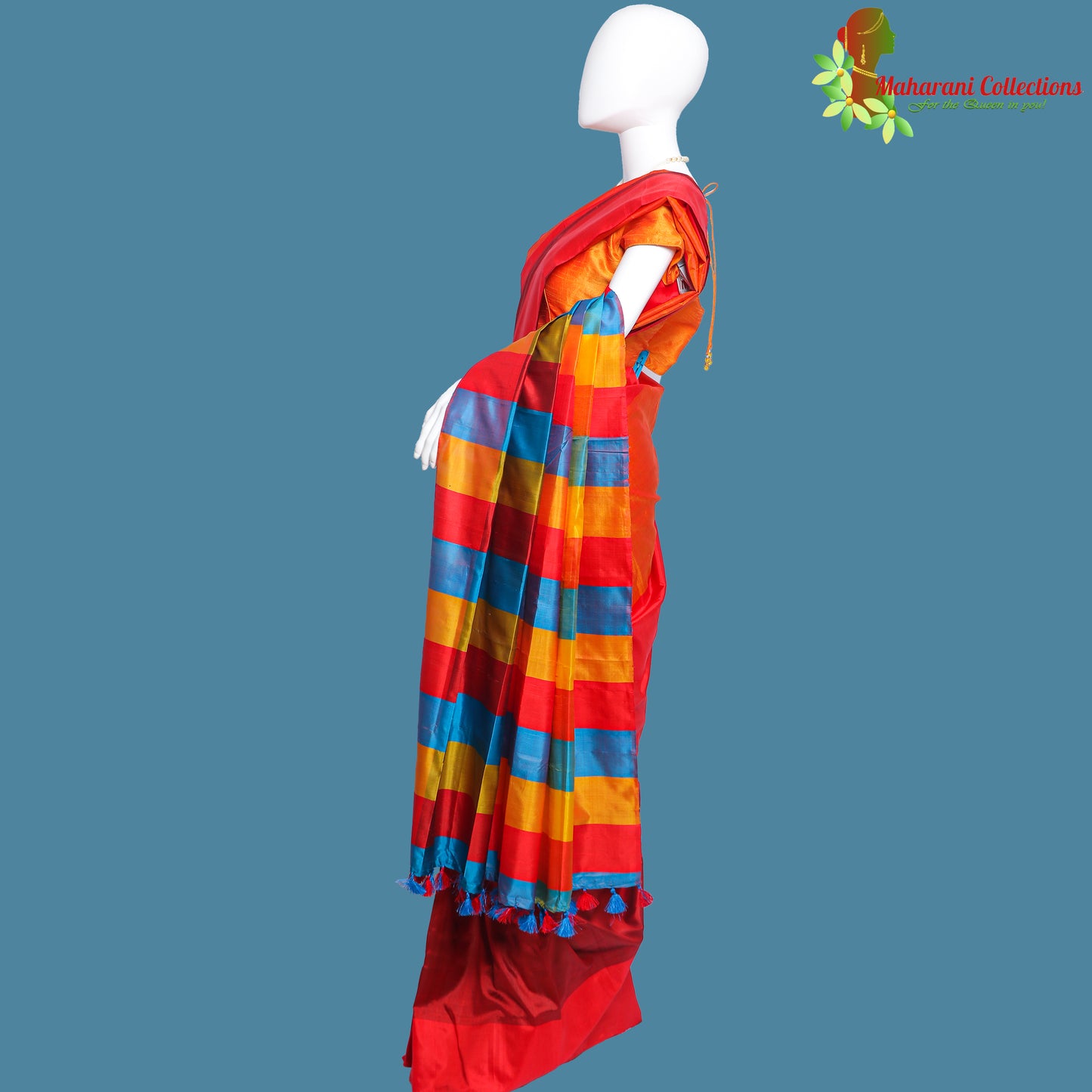 Pure Handloom Tussar Silk Saree - Orange and Red