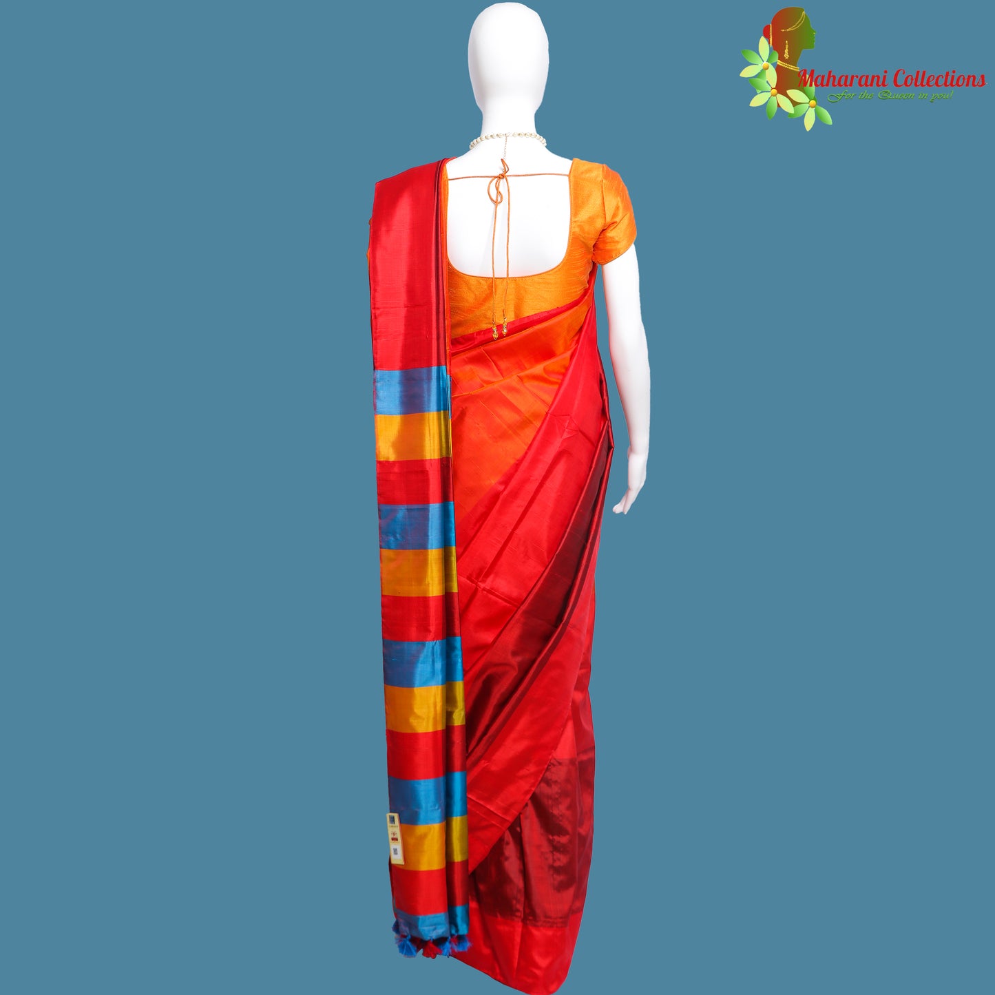 Pure Handloom Tussar Silk Saree - Orange and Red