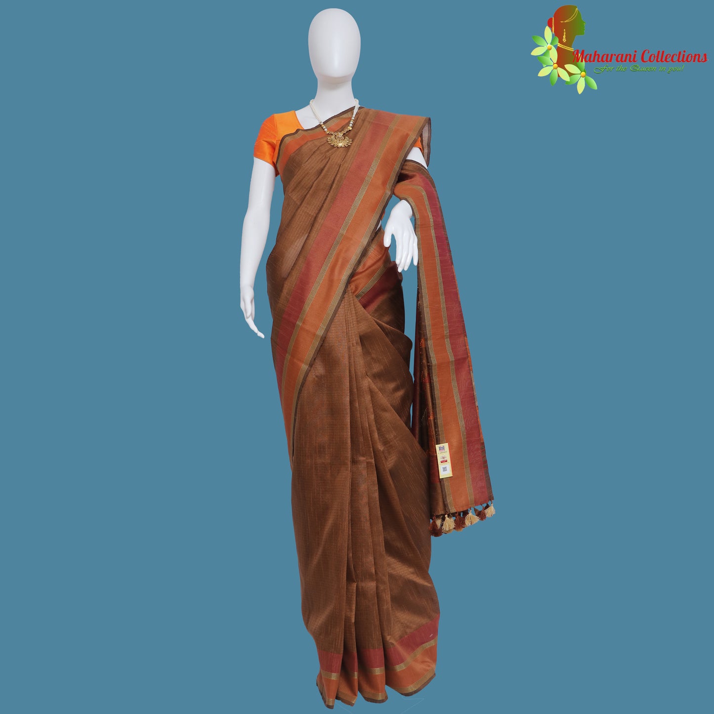 Pure Handloom Tussar Silk Saree - Brown with Golden Zari