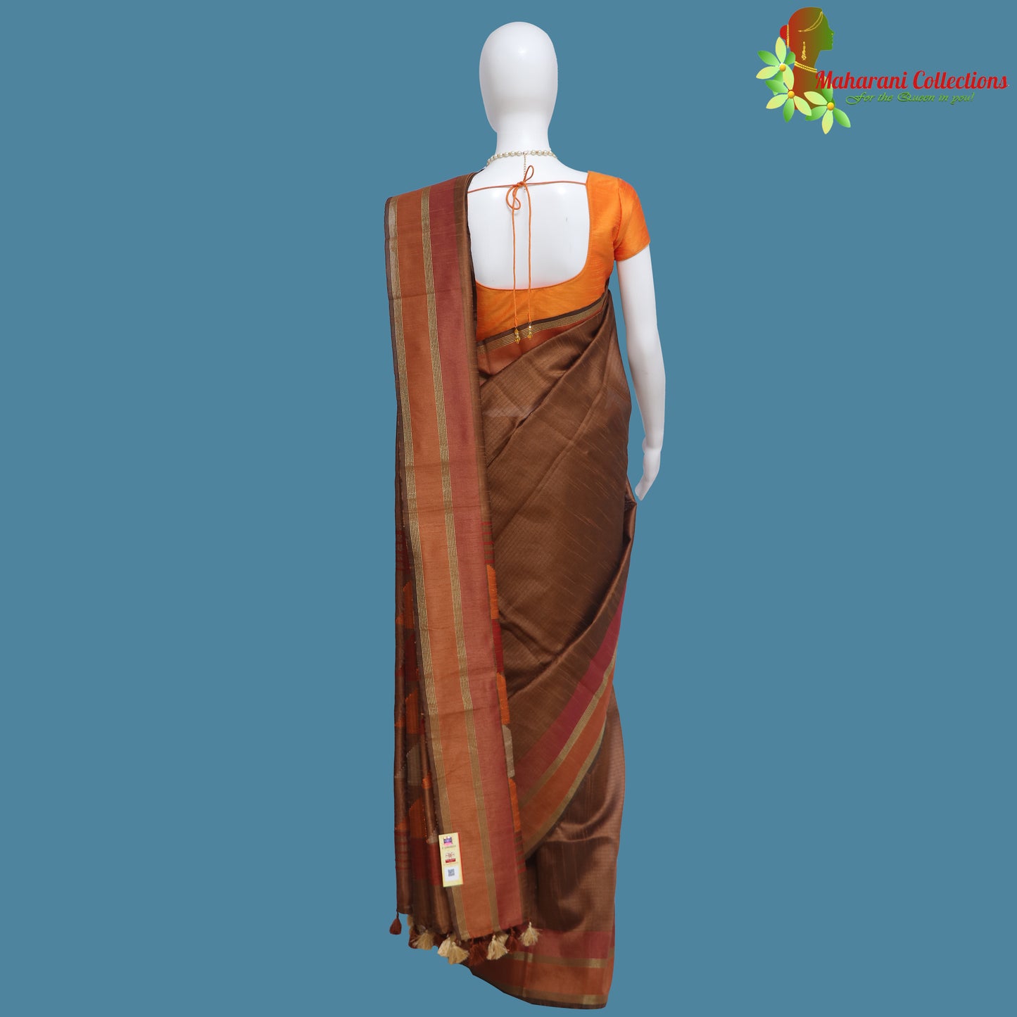 Pure Handloom Tussar Silk Saree - Brown with Golden Zari