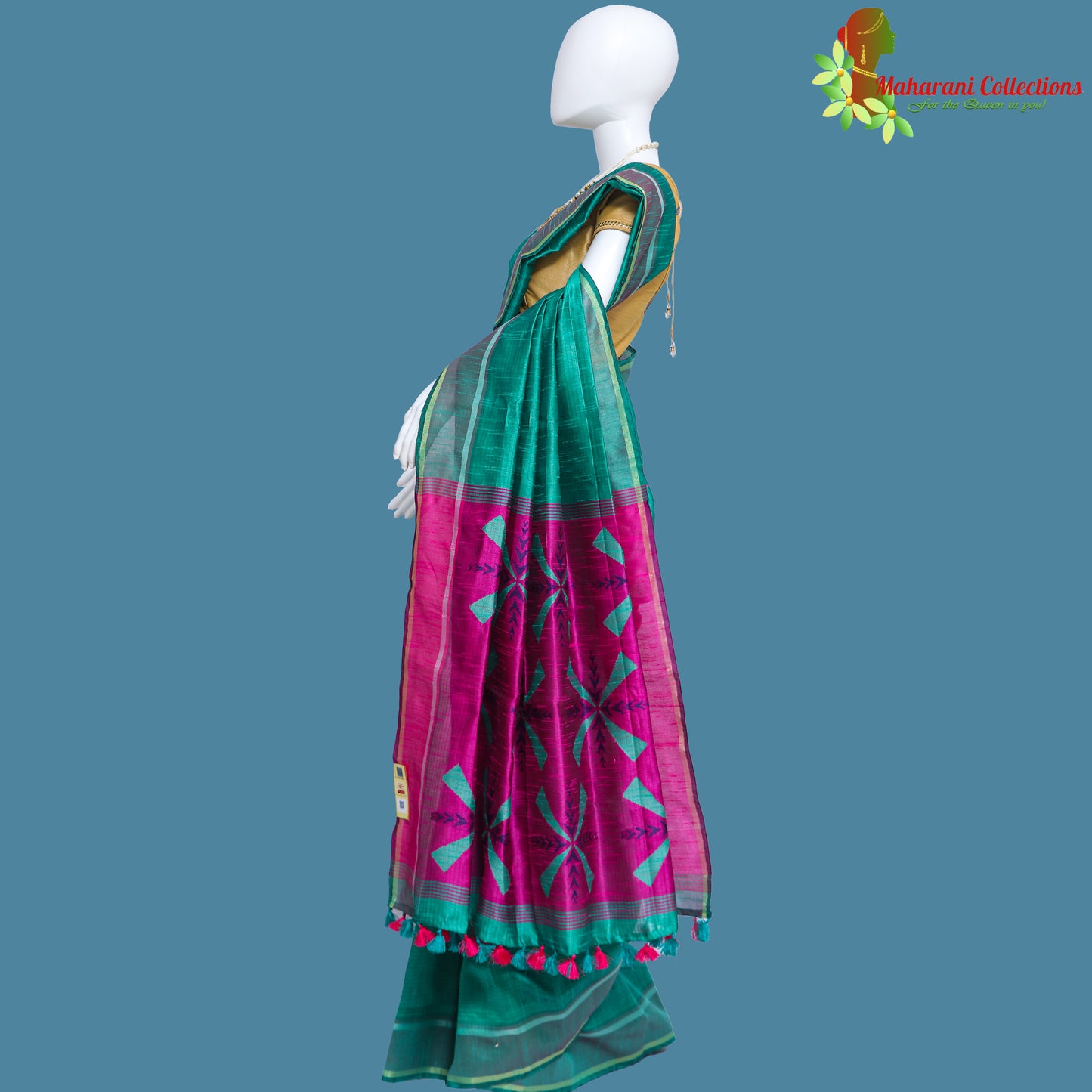 Pure Handloom Tussar Silk Saree - Parrot Green with Golden Zari