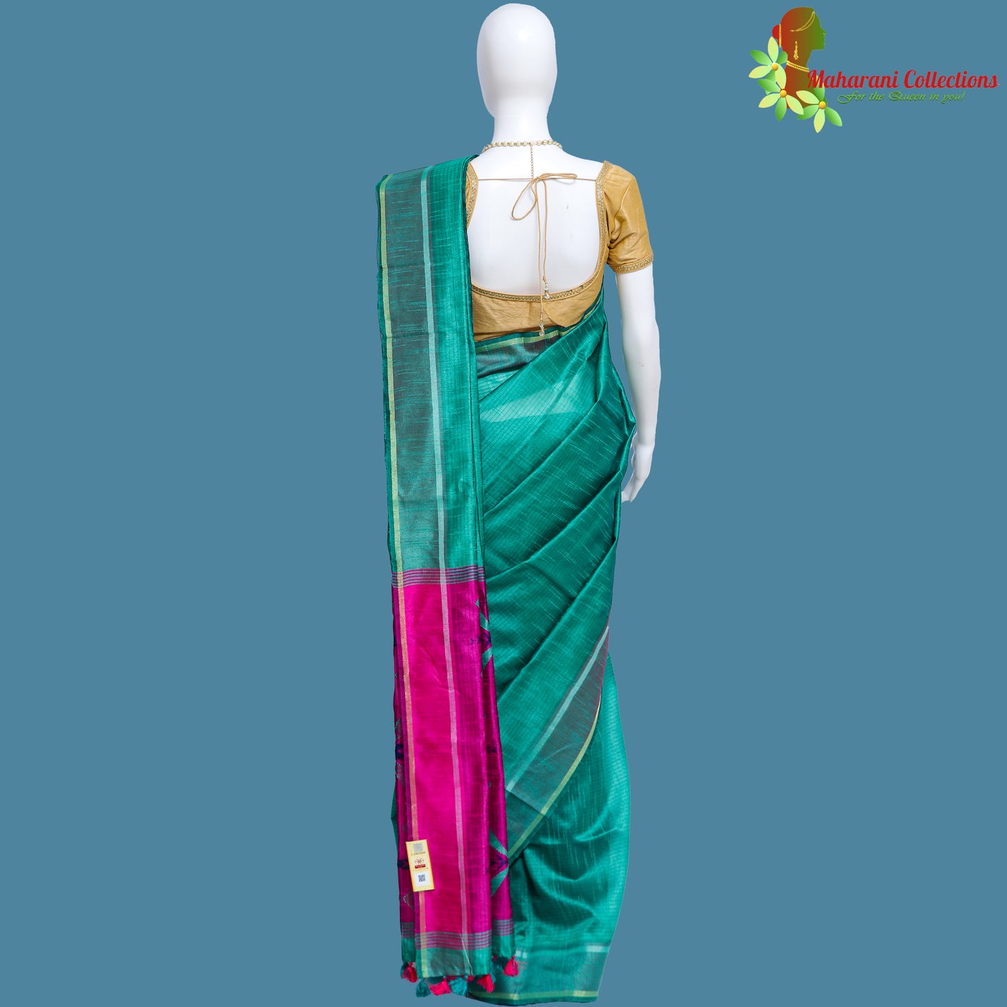 Pure Handloom Tussar Silk Saree - Parrot Green with Golden Zari