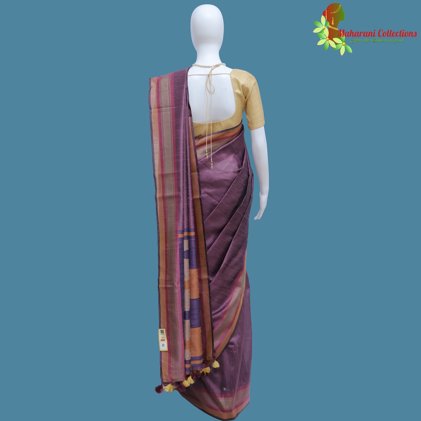 Pure Handloom Tussar Silk Saree - Purple with Golden Zari