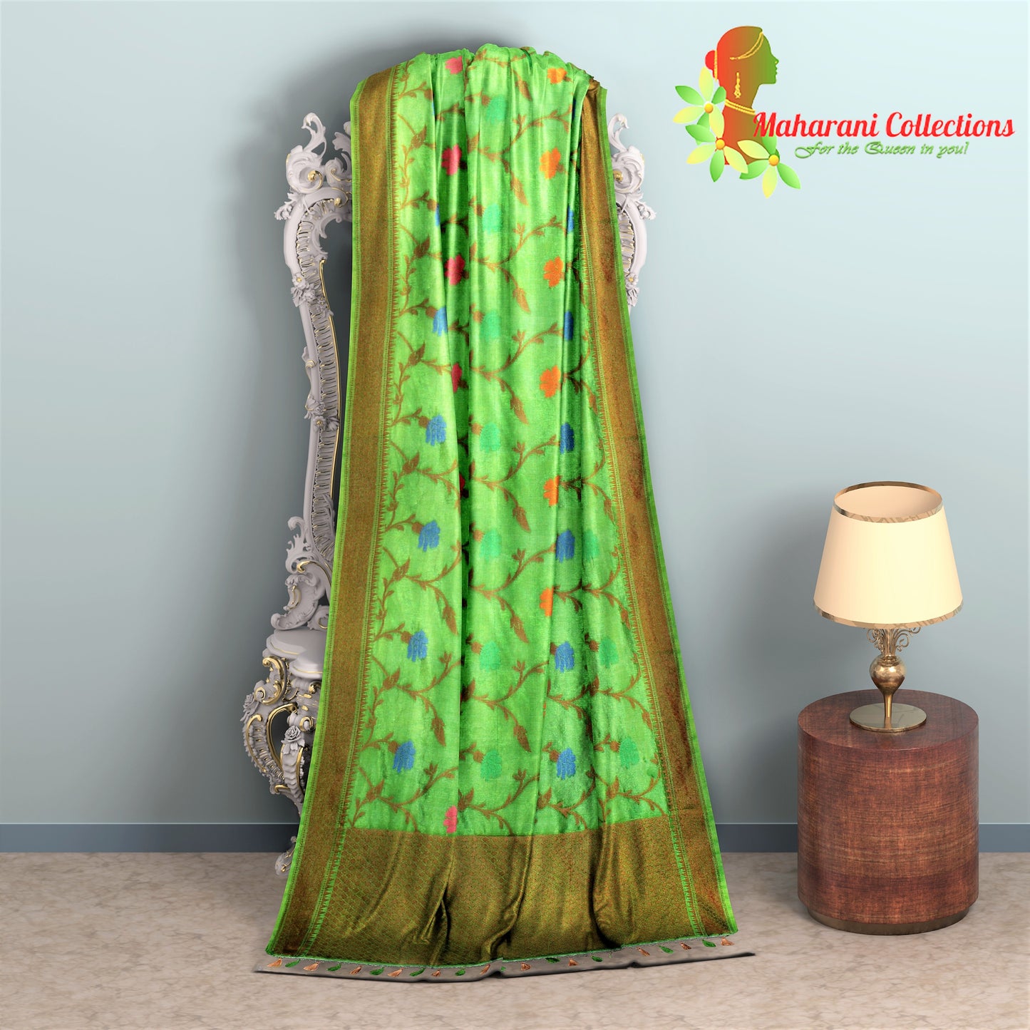 Pure Handloom Tussar Silk Saree - Green (with Stitched Blouse and Petticoat)