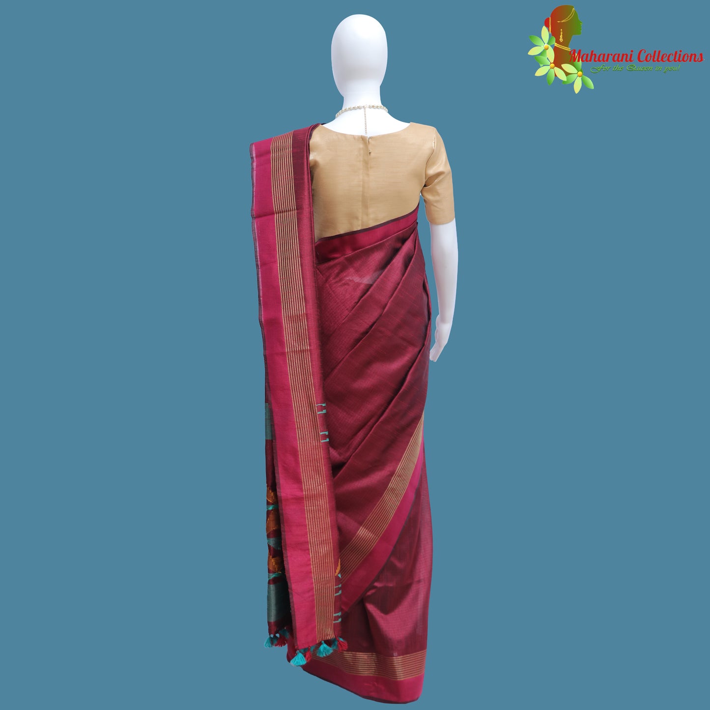 Pure Handloom Tussar Silk Saree - Purple with Golden Zari