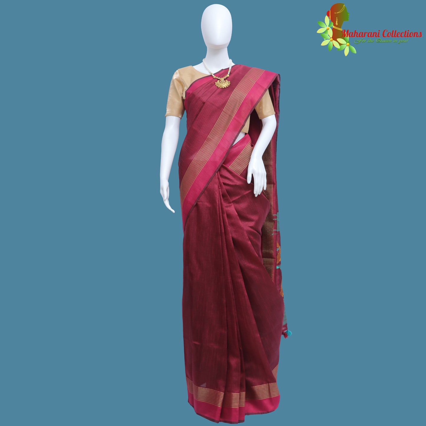 Pure Handloom Tussar Silk Saree - Purple with Golden Zari