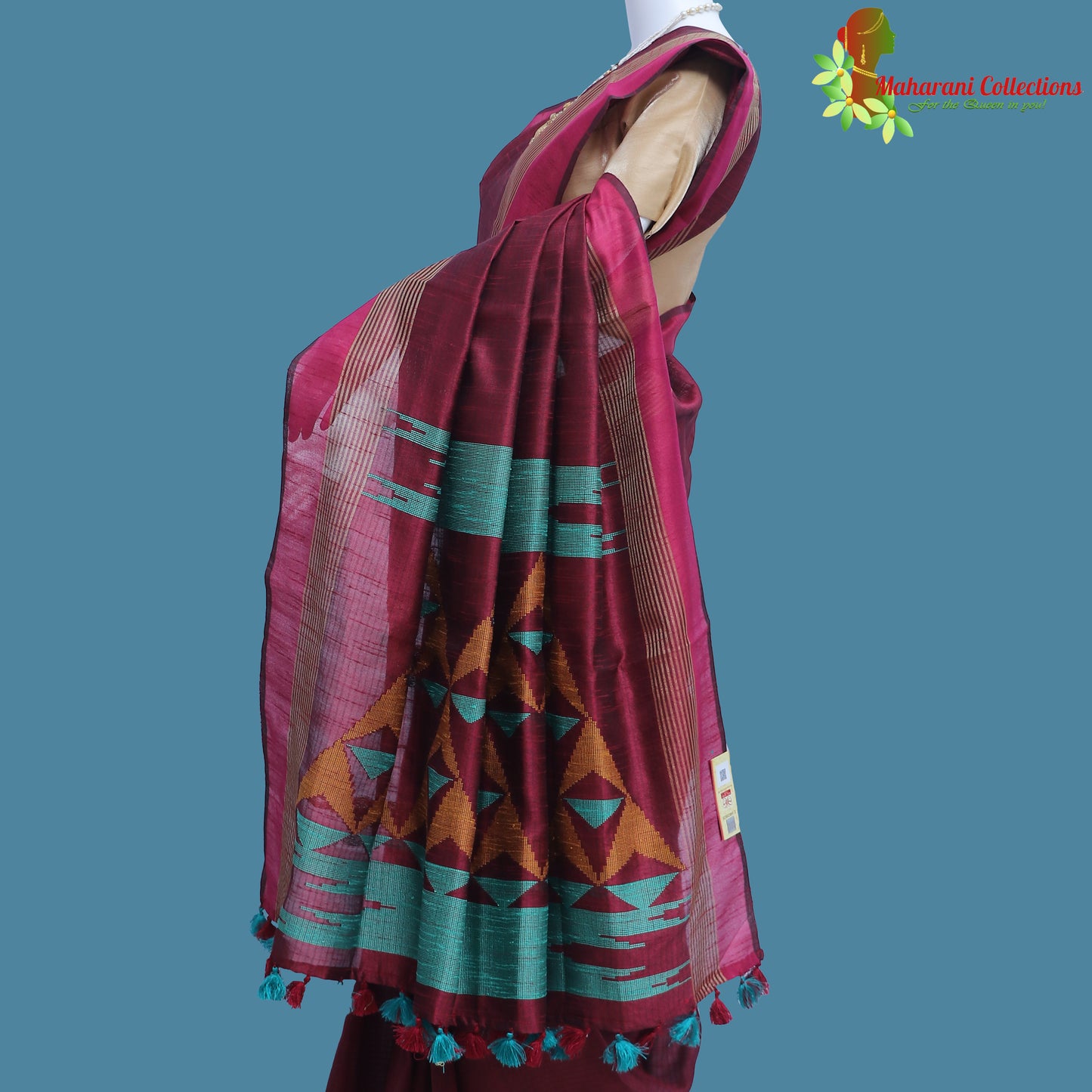 Pure Handloom Tussar Silk Saree - Purple with Golden Zari