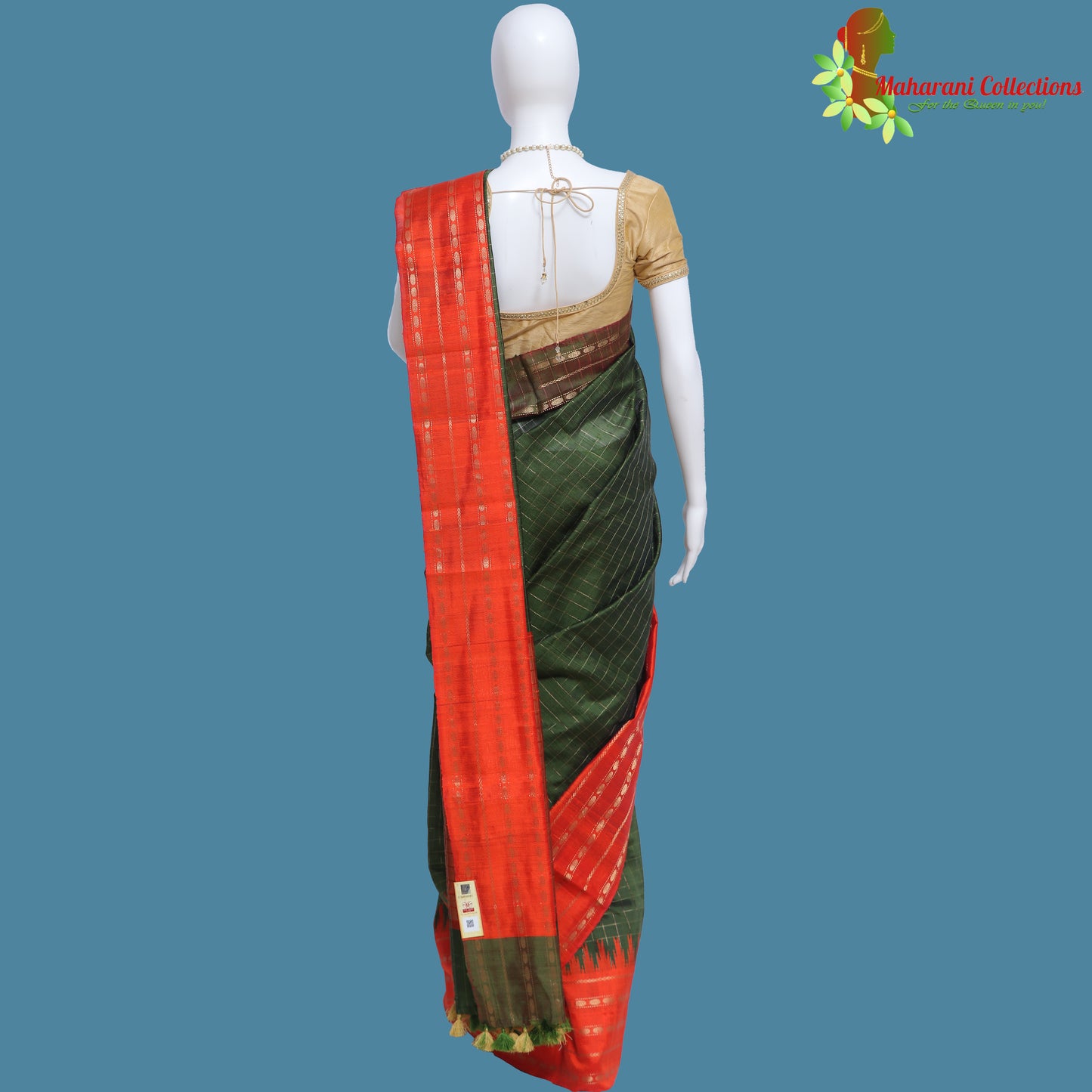 Pure Handloom Tussar Silk Saree - Sea Green with Golden Zari Work