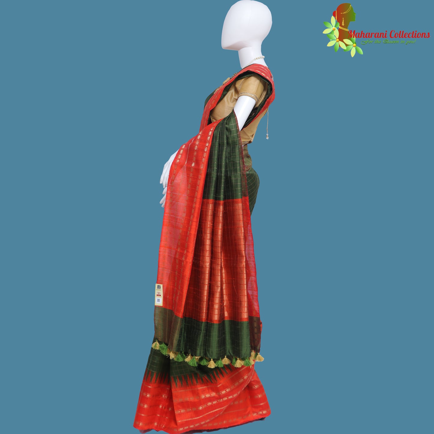 Pure Handloom Tussar Silk Saree - Sea Green with Golden Zari Work