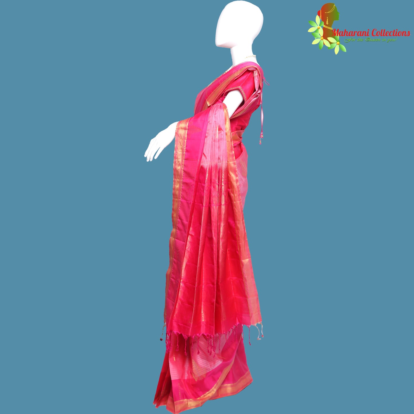 Maharani's Pure Handloom Kanjivaram Silk Saree - Pink with Golden Zari Work