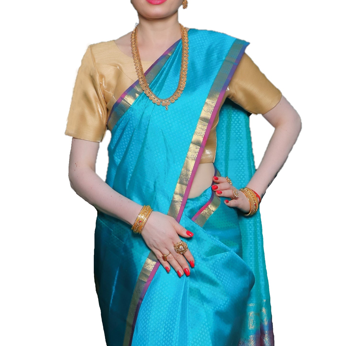 Maharani's Pure Handloom Kanjivaram Silk Saree - Sky Blue with Purple Zari Border and Pallu