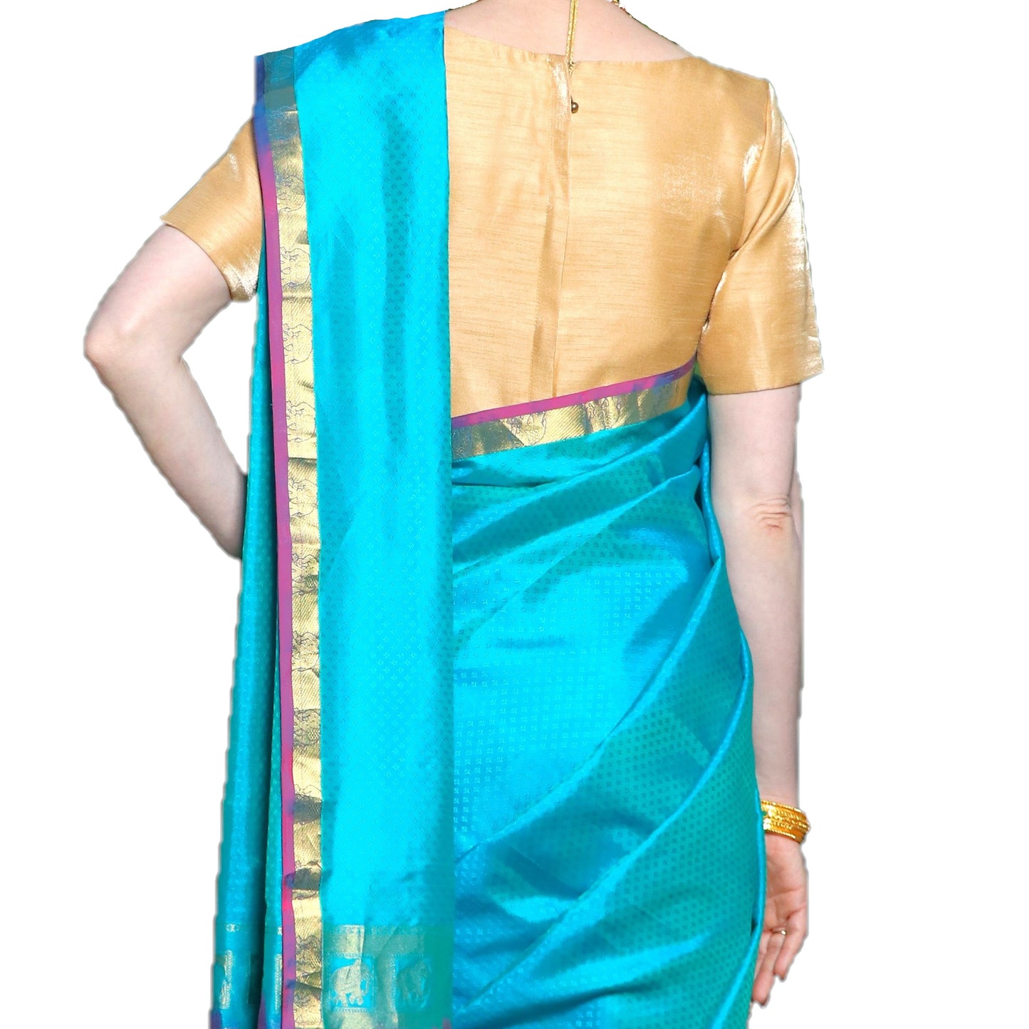 Maharani's Pure Handloom Kanjivaram Silk Saree - Sky Blue with Purple Zari Border and Pallu