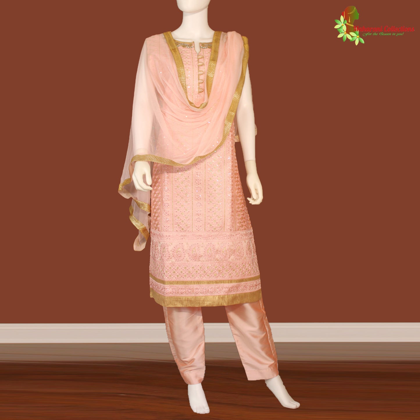 Maharani's Designer Palazzo Suit Set - Pink (M) - Soft Silk