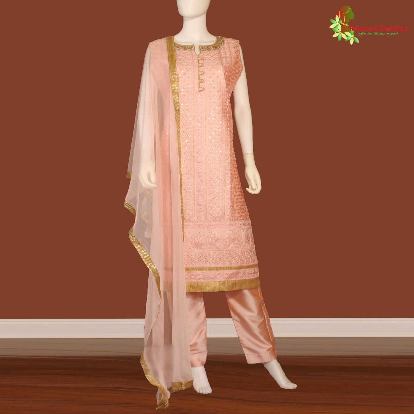 Maharani's Designer Palazzo Suit Set - Pink (M) - Soft Silk