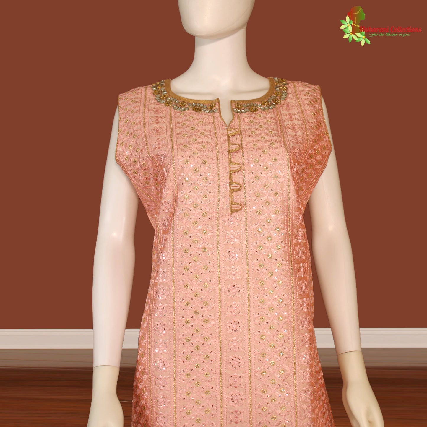 Maharani's Designer Palazzo Suit Set - Pink (M) - Soft Silk