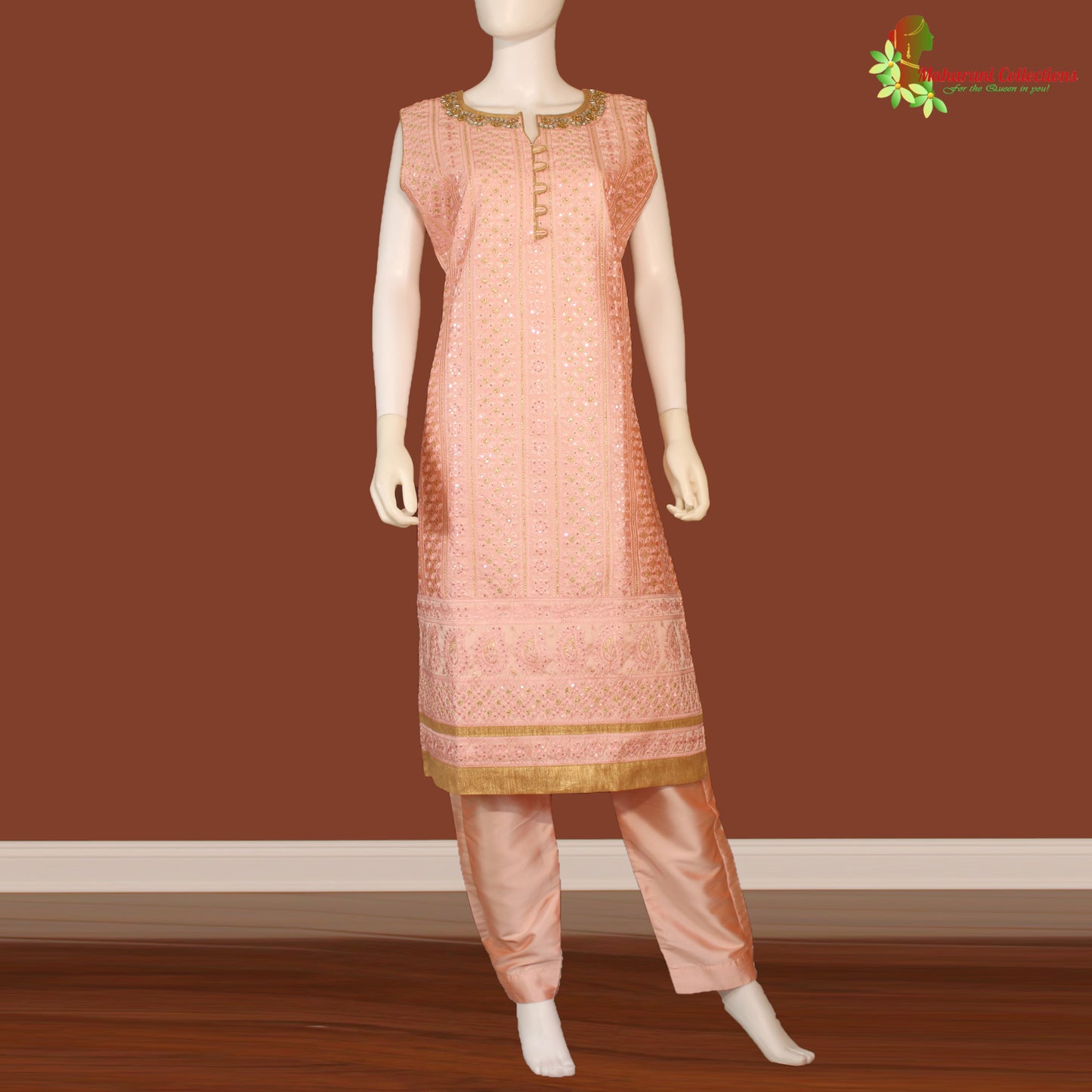 Maharani's Designer Palazzo Suit Set - Pink (M) - Soft Silk