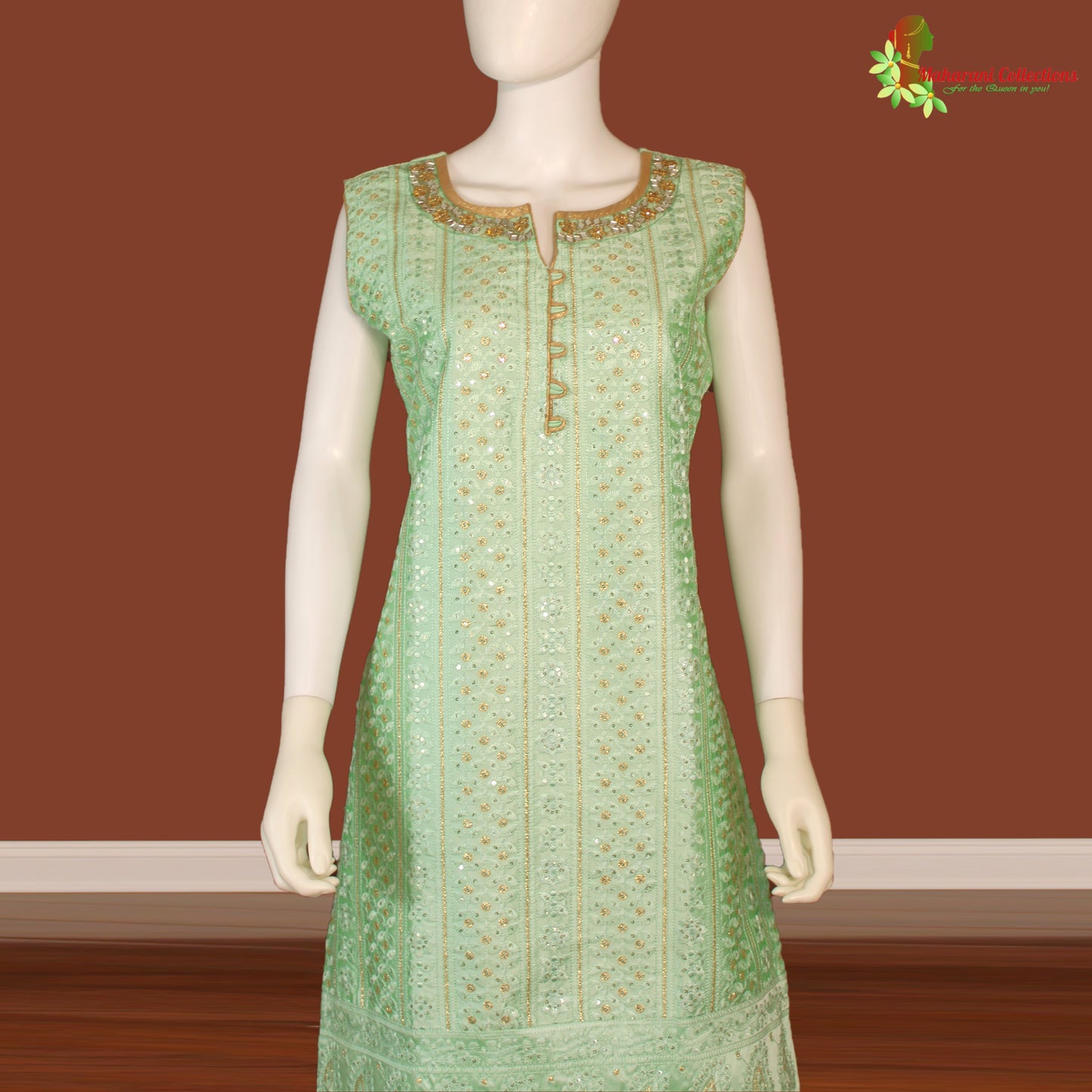 Maharani's Designer Palazzo Suit Set - Sea Green (L) - Soft Silk