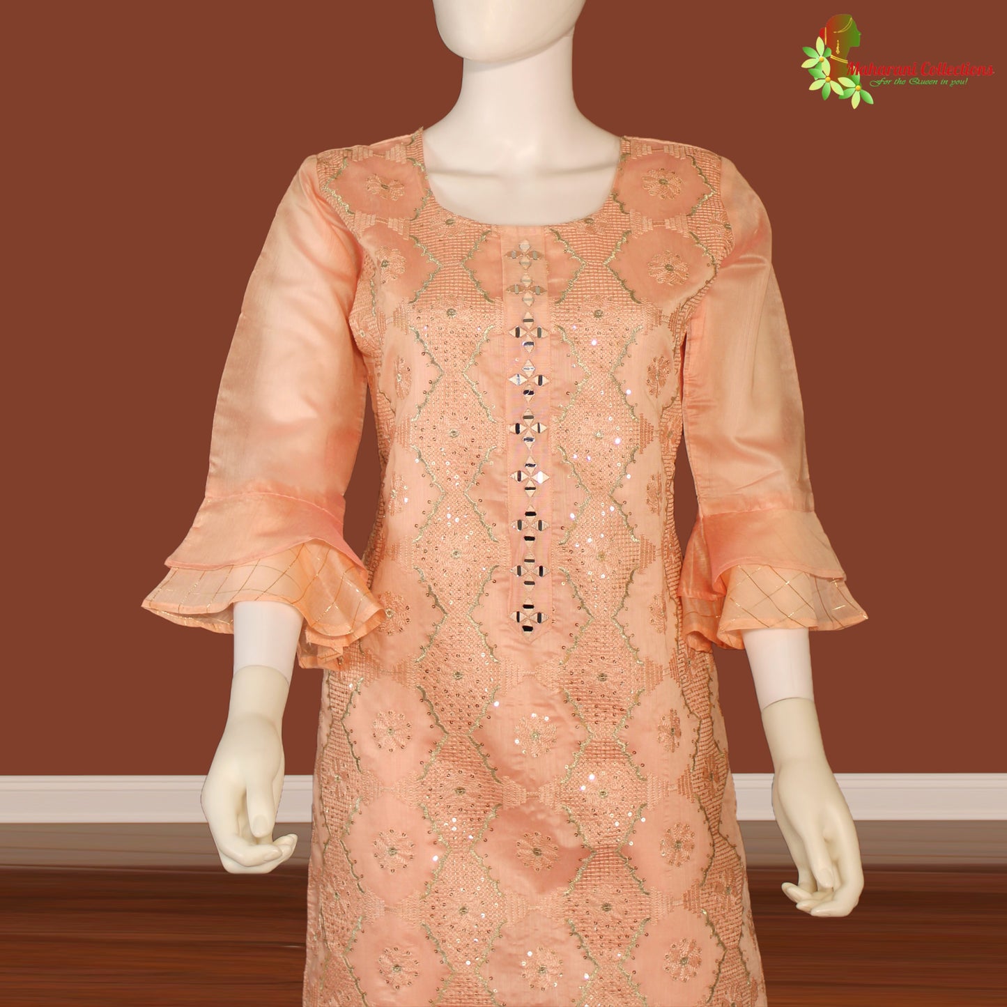 Maharani's Designer Palazzo Suit Set - Peach (M) - Soft Silk