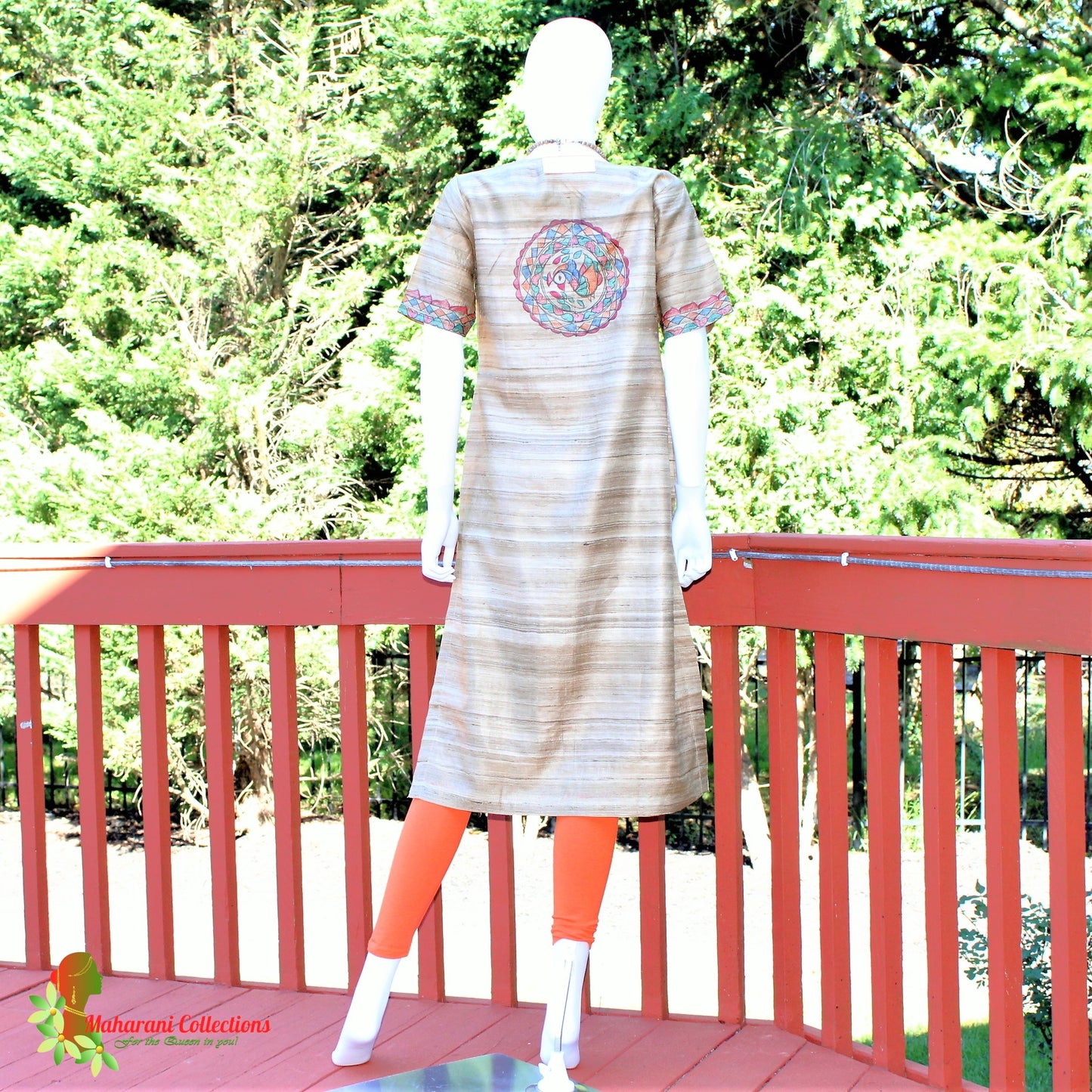 Maharani's Finest Silk Pant Suit - Pure Bhagalpur Tussar Silk - Khaki (M)