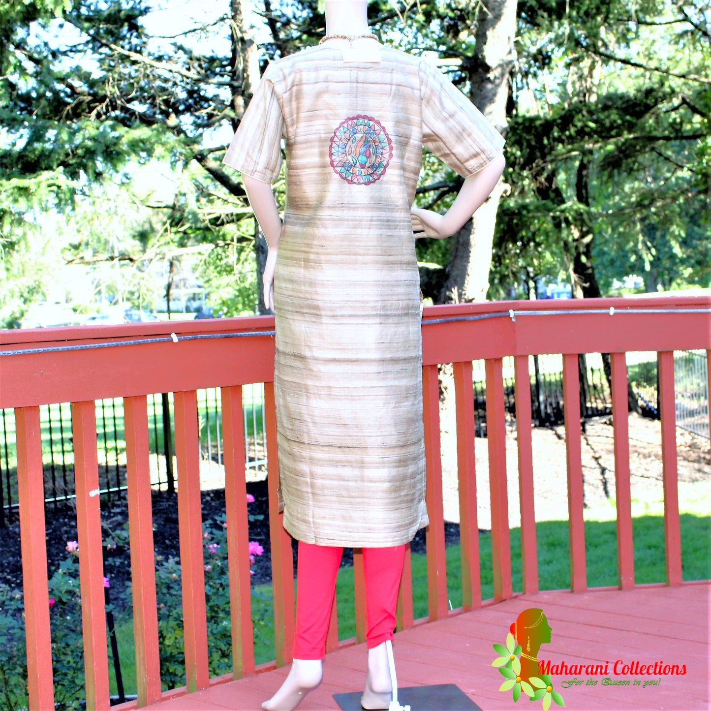 Maharani's Finest Silk Pant Suit - Pure Bhagalpur Tussar Silk - Khaki (M)