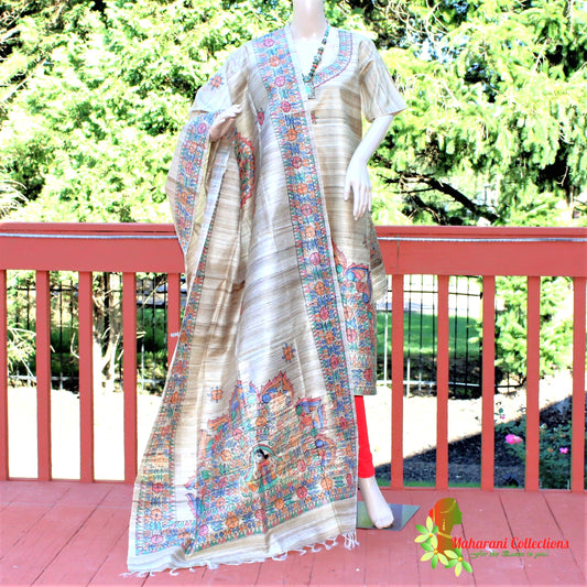 Maharani's Finest Silk Pant Suit - Pure Bhagalpur Tussar Silk - Khaki (M)