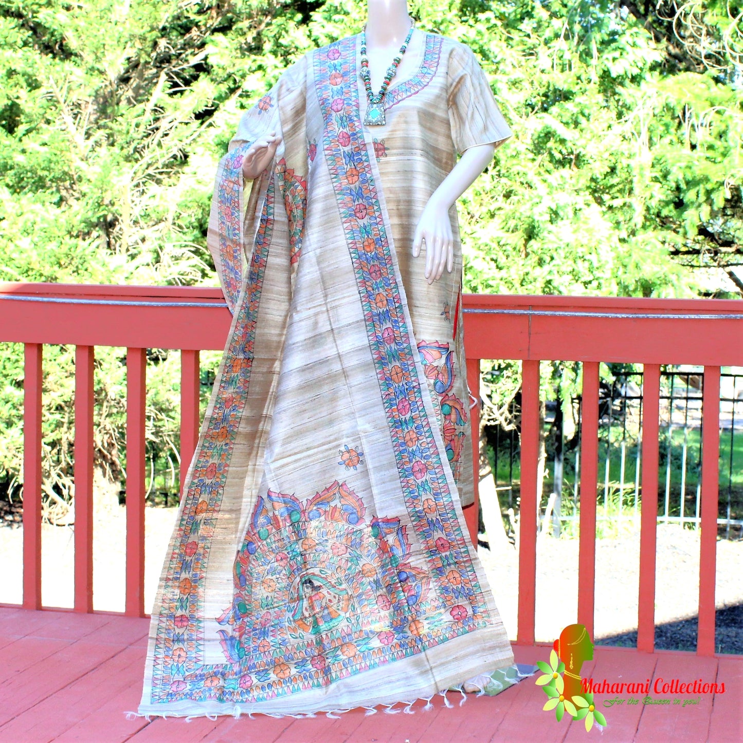 Maharani's Finest Silk Pant Suit - Pure Bhagalpur Tussar Silk - Khaki (M)