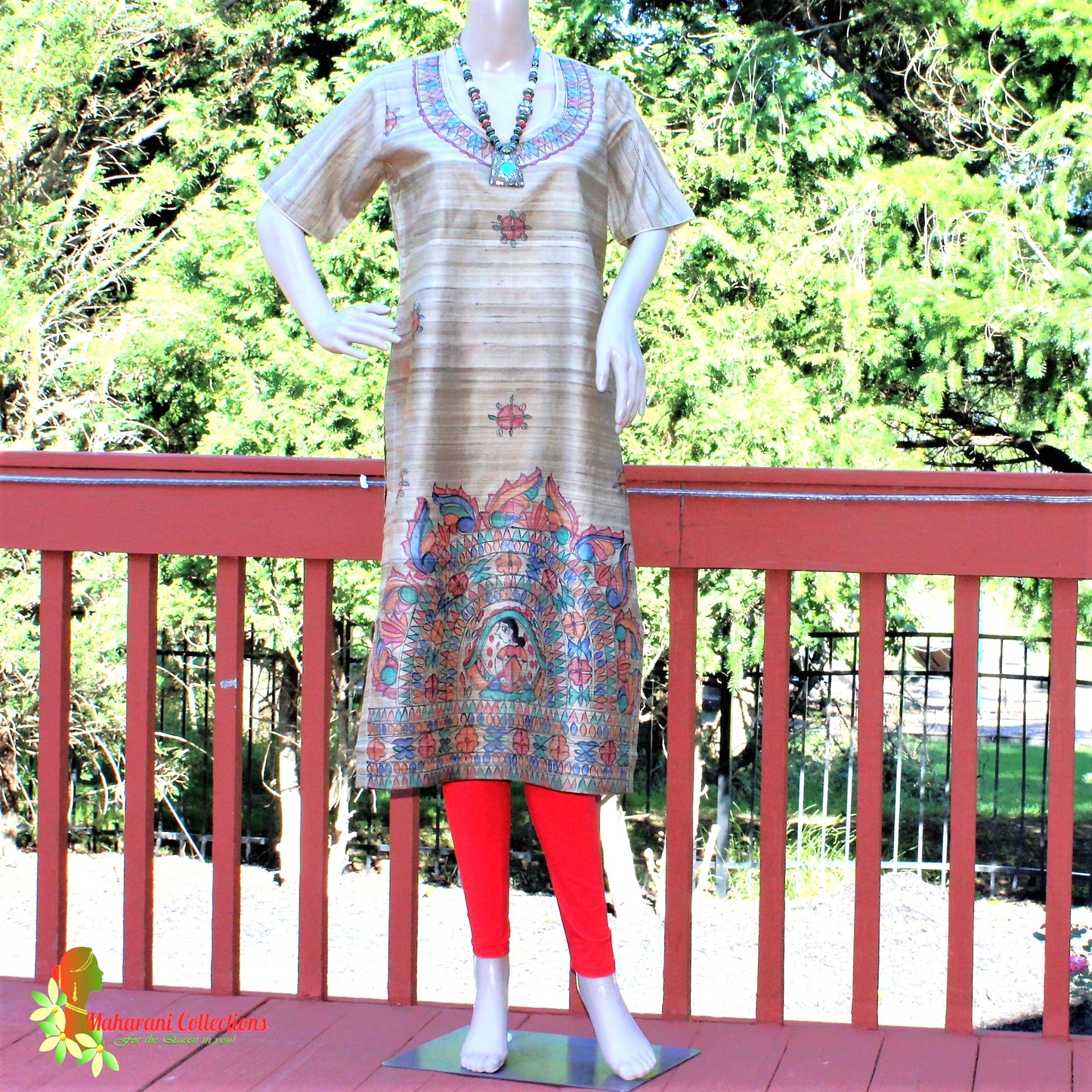 Maharani's Finest Silk Pant Suit - Pure Bhagalpur Tussar Silk - Khaki (M)