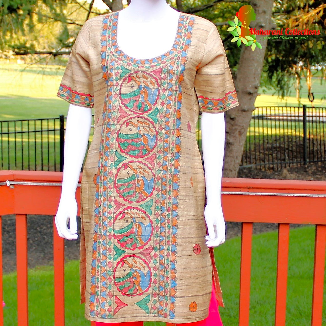 Maharani's Finest Silk Pant Suit - Pure Bhagalpur Tussar Silk - Khaki (M)