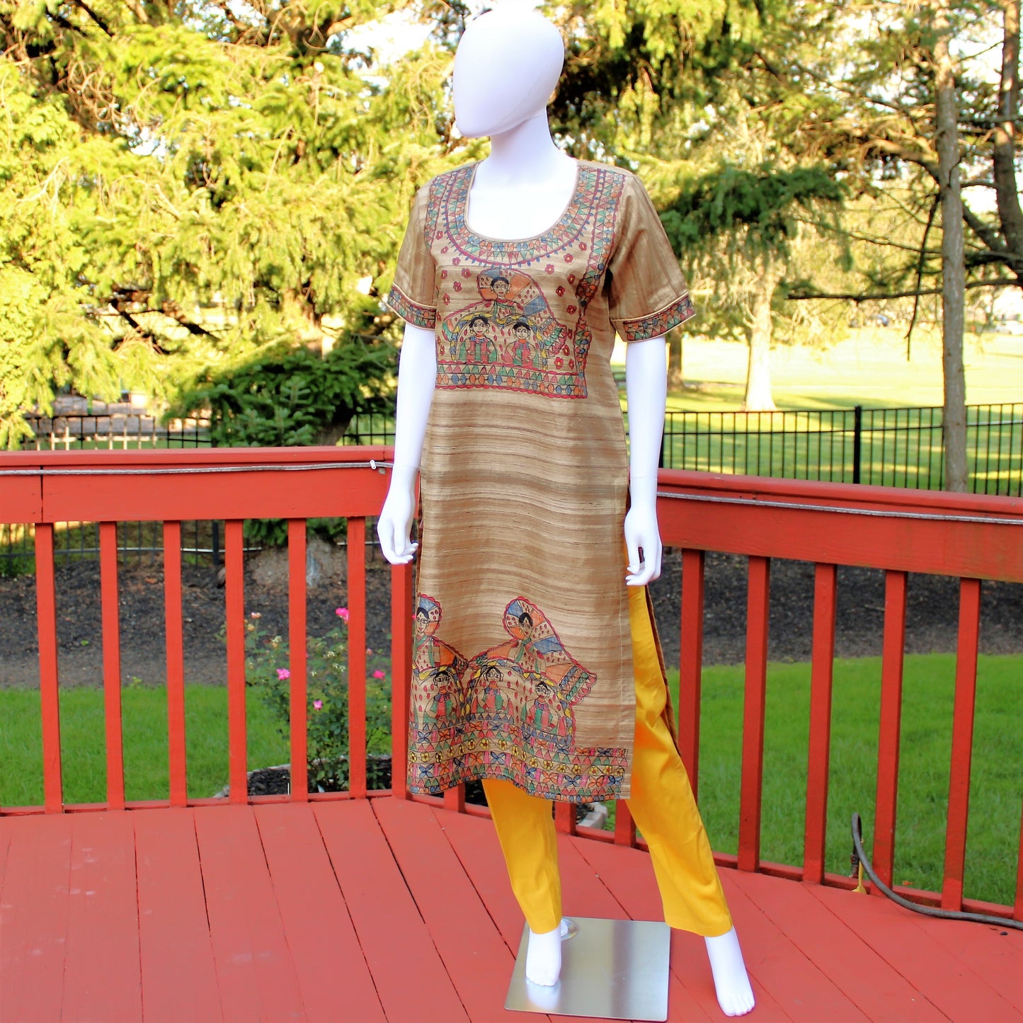 Maharani's Finest Silk Pant Suit - Pure Bhagalpur Tussar Silk - Khaki (M)