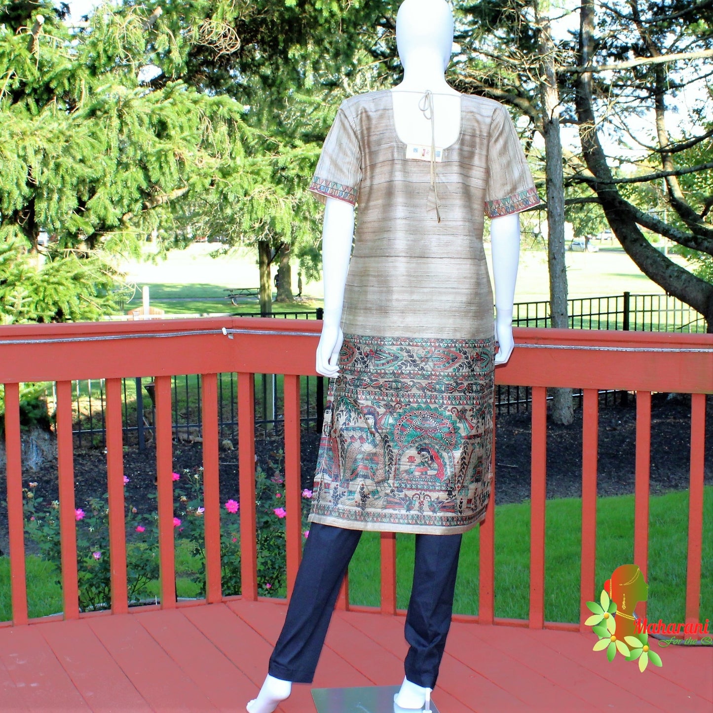 Maharani's Finest Silk Pant Suit - Pure Bhagalpur Tussar Silk - Khaki (M)