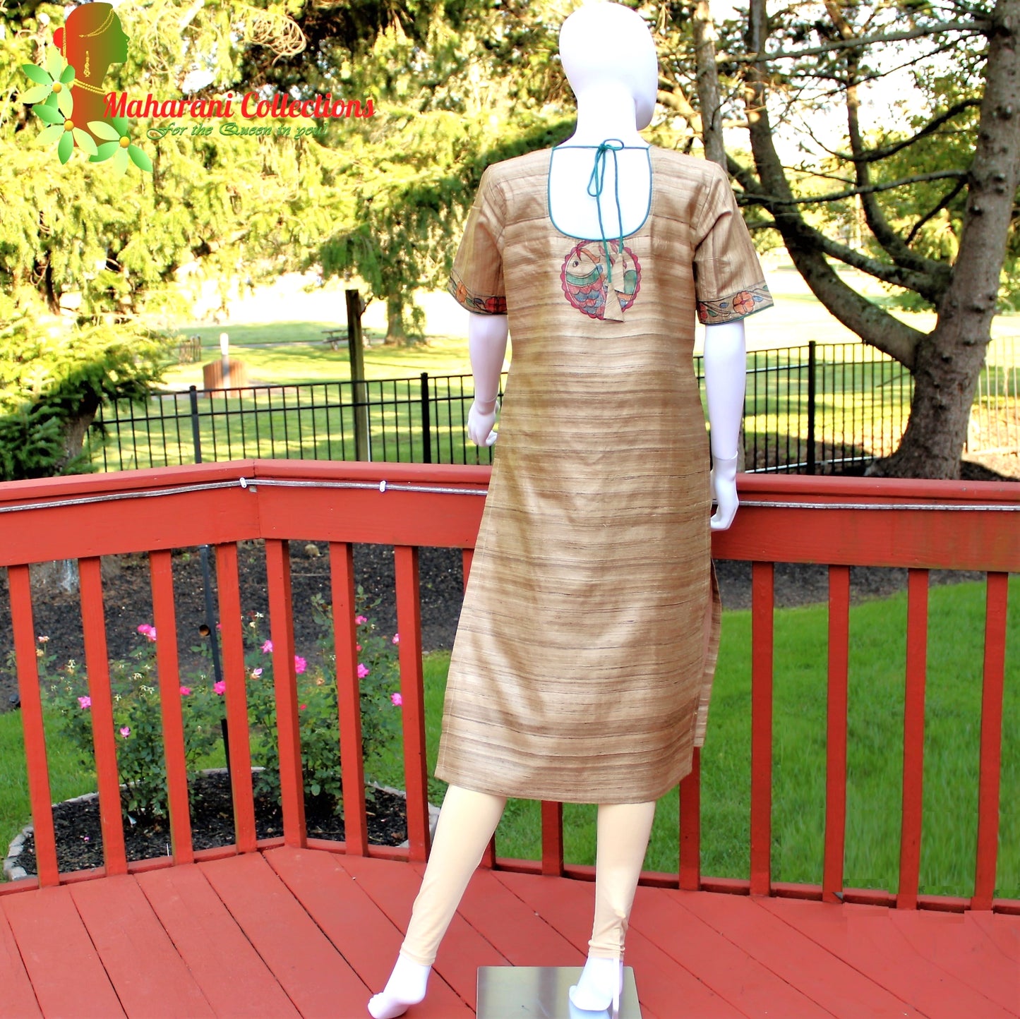 Maharani's Finest Silk Pant Suit - Pure Bhagalpur Tussar Silk - Khaki (M)