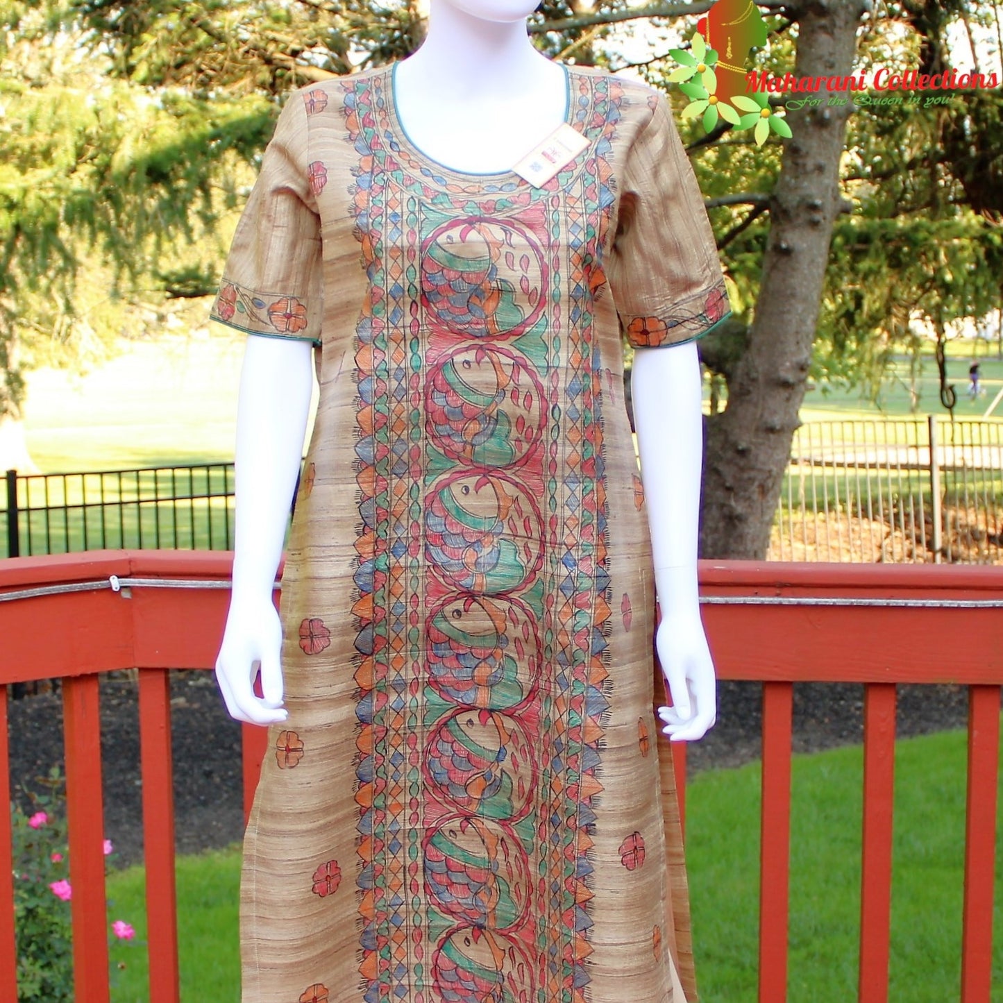 Maharani's Finest Silk Pant Suit - Pure Bhagalpur Tussar Silk - Khaki (M)