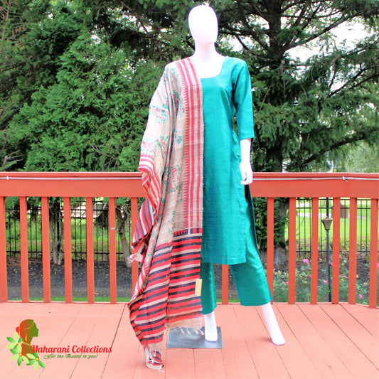 Maharani's Finest Silk Pant Suit - Pure Bhagalpur Tussar Silk - Sea Green (M)