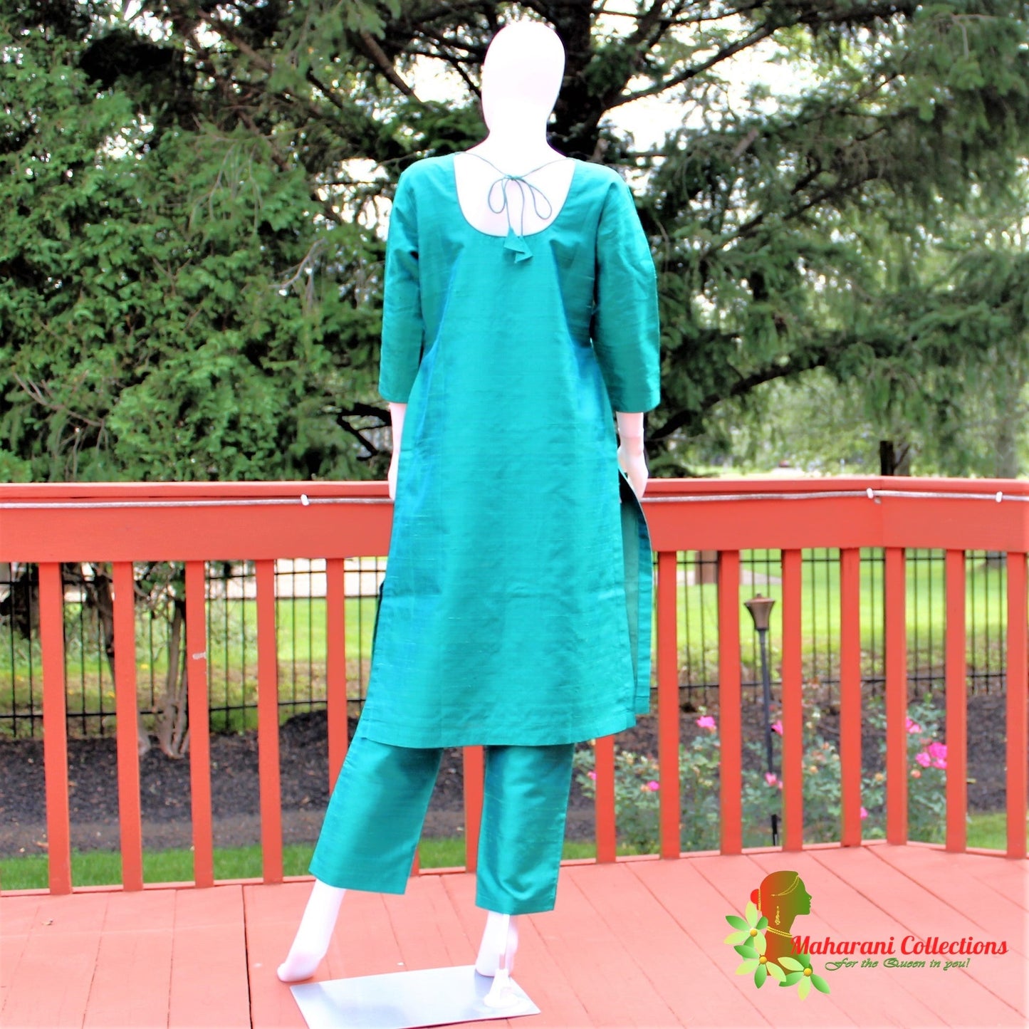 Maharani's Finest Silk Pant Suit - Pure Bhagalpur Tussar Silk - Sea Green (M)