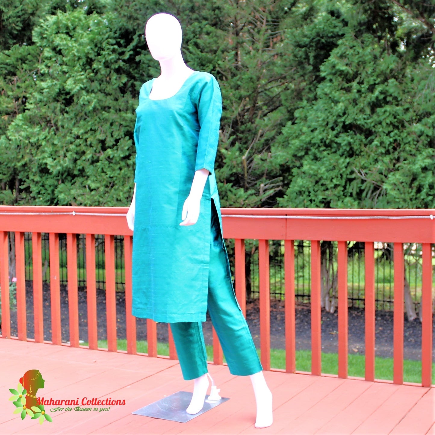 Maharani's Finest Silk Pant Suit - Pure Bhagalpur Tussar Silk - Sea Green (M)