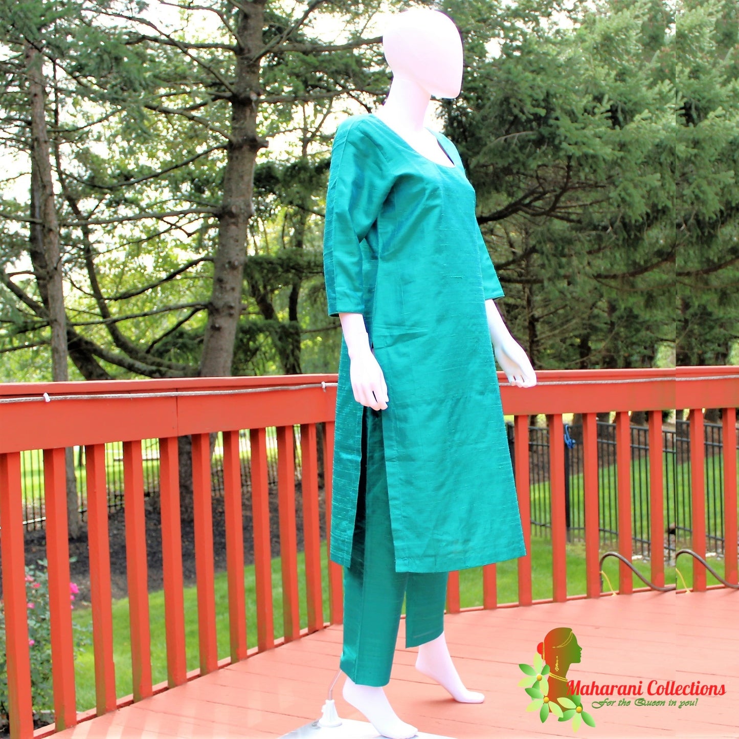 Maharani's Finest Silk Pant Suit - Pure Bhagalpur Tussar Silk - Sea Green (M)