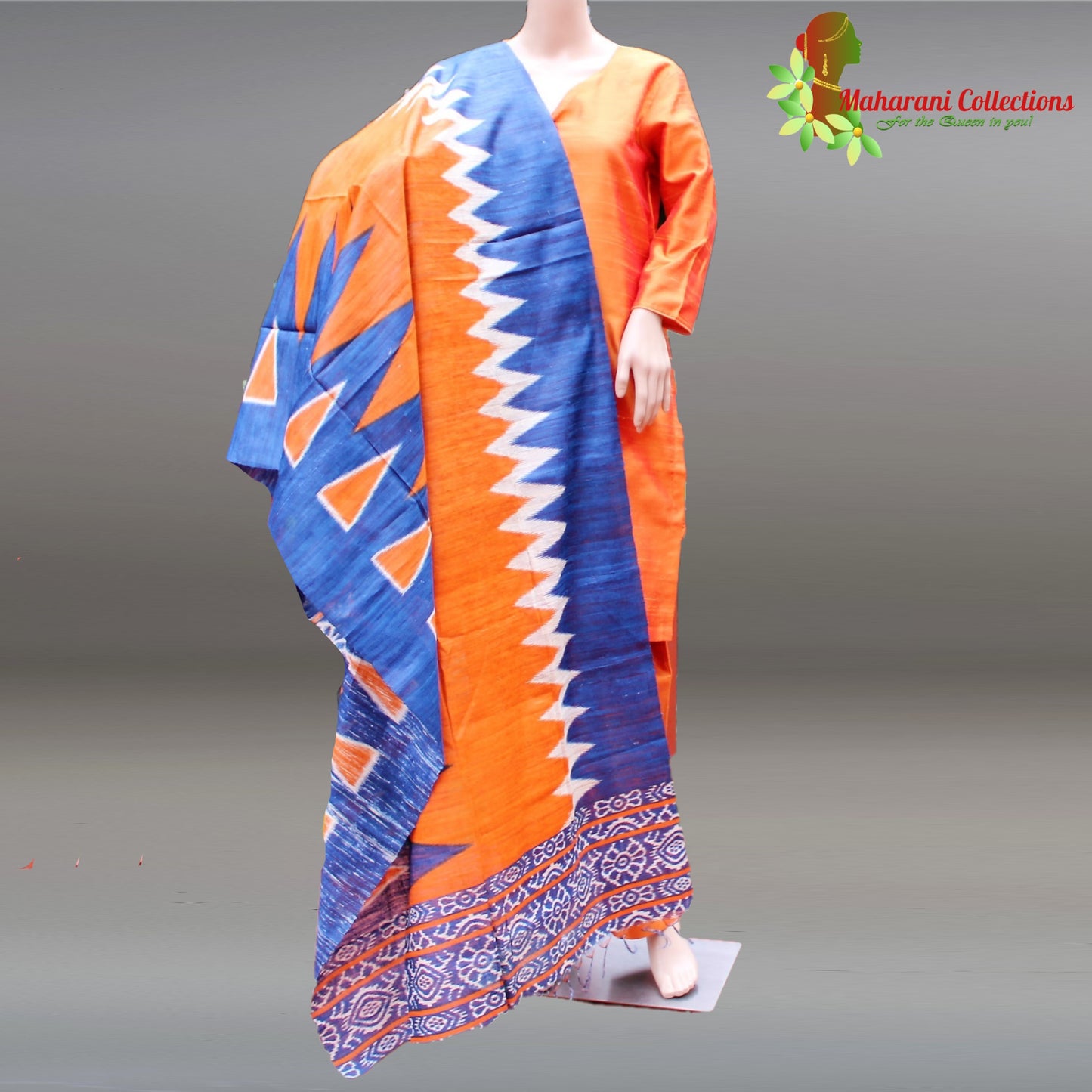 Maharani's Finest Silk Pant Suit - Pure Bhagalpur Tussar Silk - Orange (M)